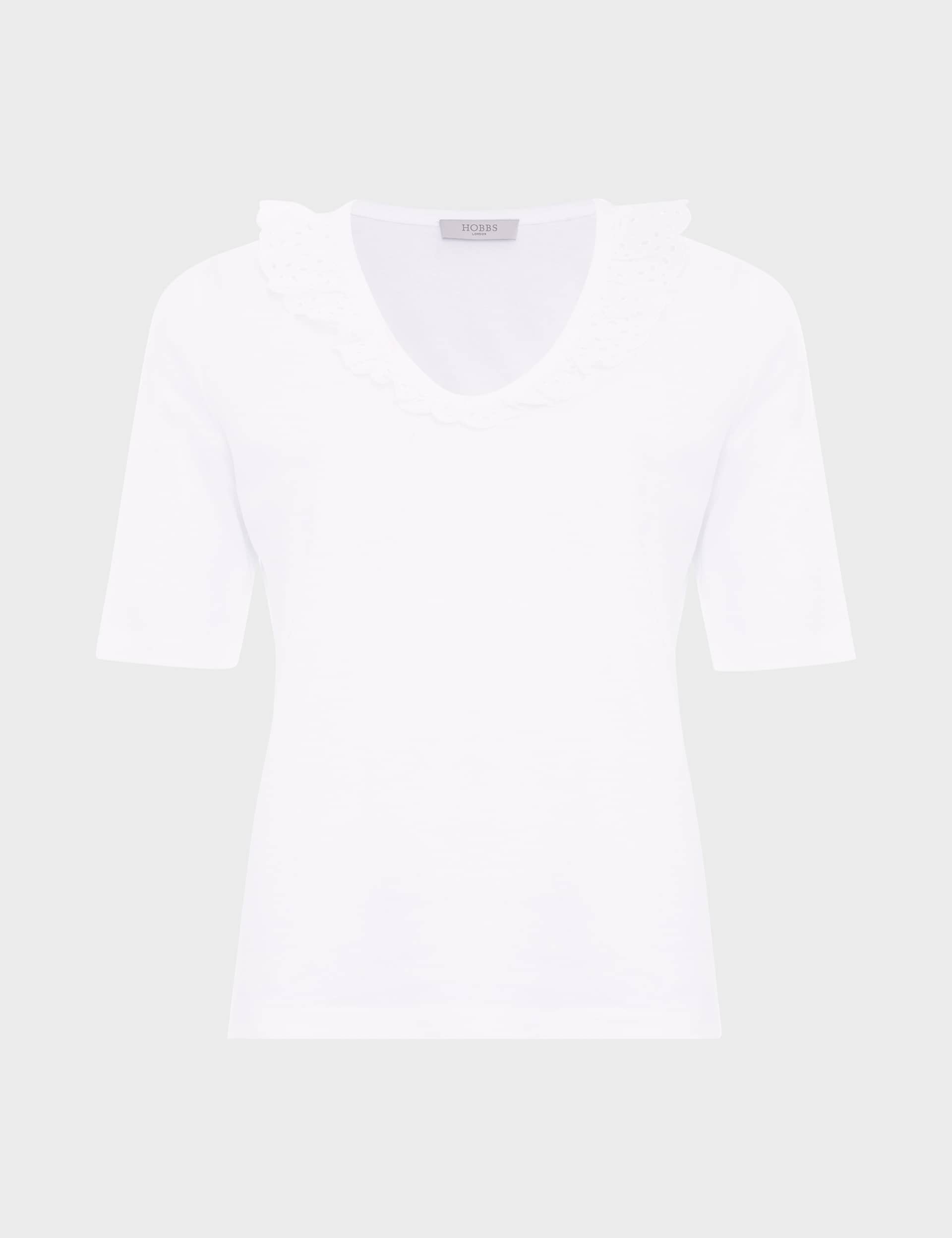 Hobbs Women's Pure Cotton V-Neck Frill Detail Top - S - White, White