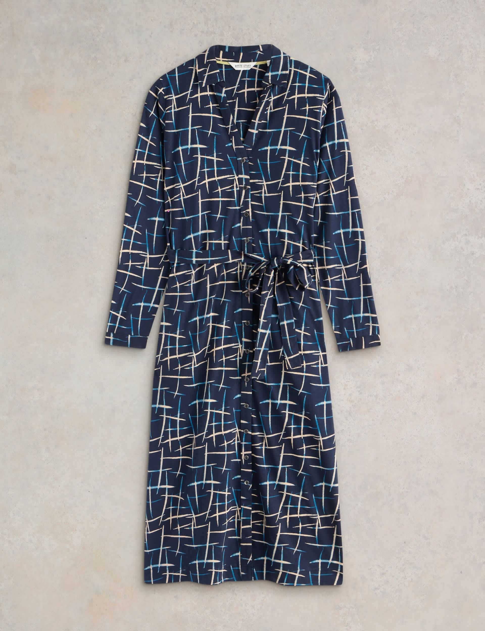 White Stuff Women's Cotton Blend Jersey Printed Midi Shirt Dress - 16REG - Navy Mix, Navy Mix