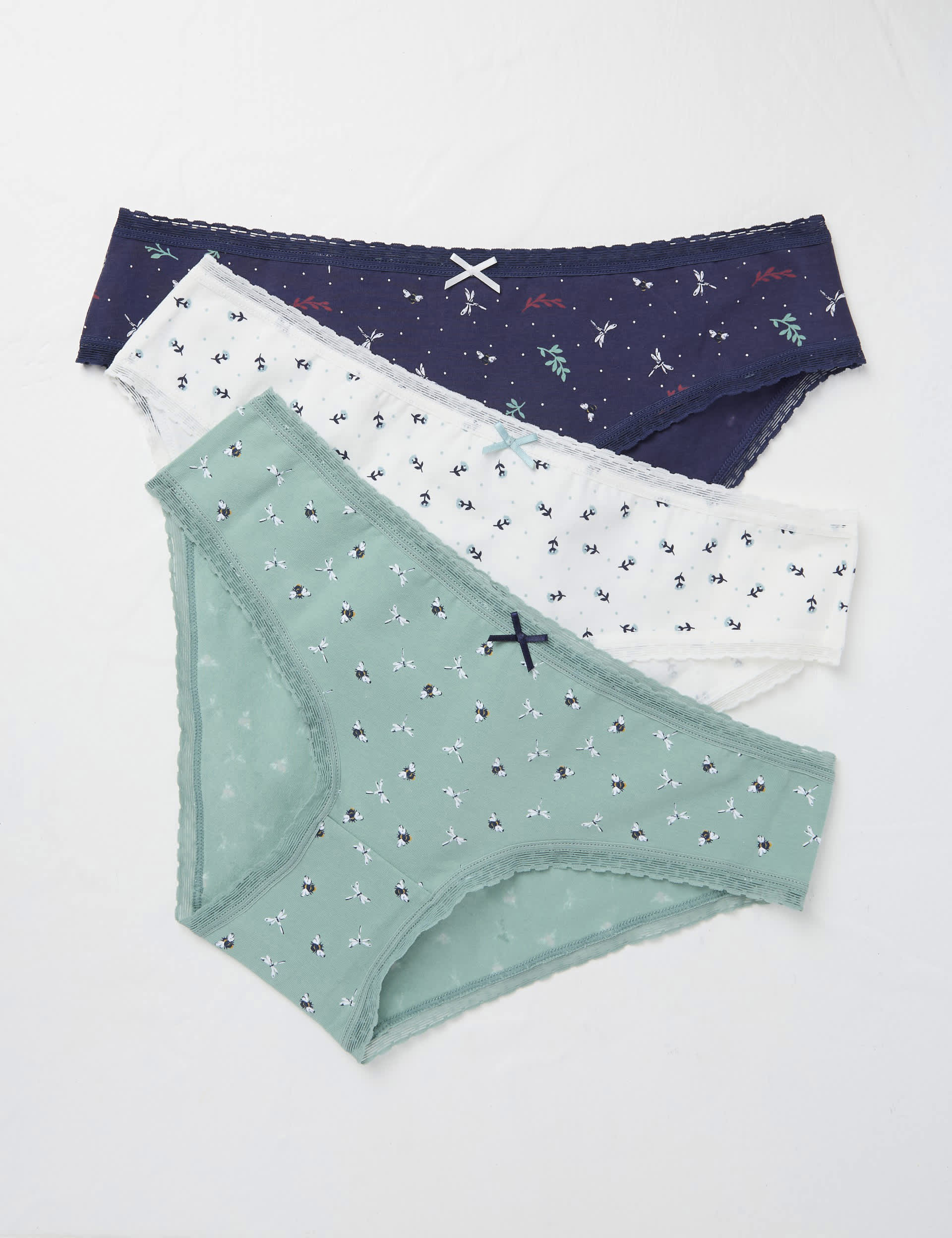 Fatface Women's 3pk Cotton Rich Bee Bikini Knickers