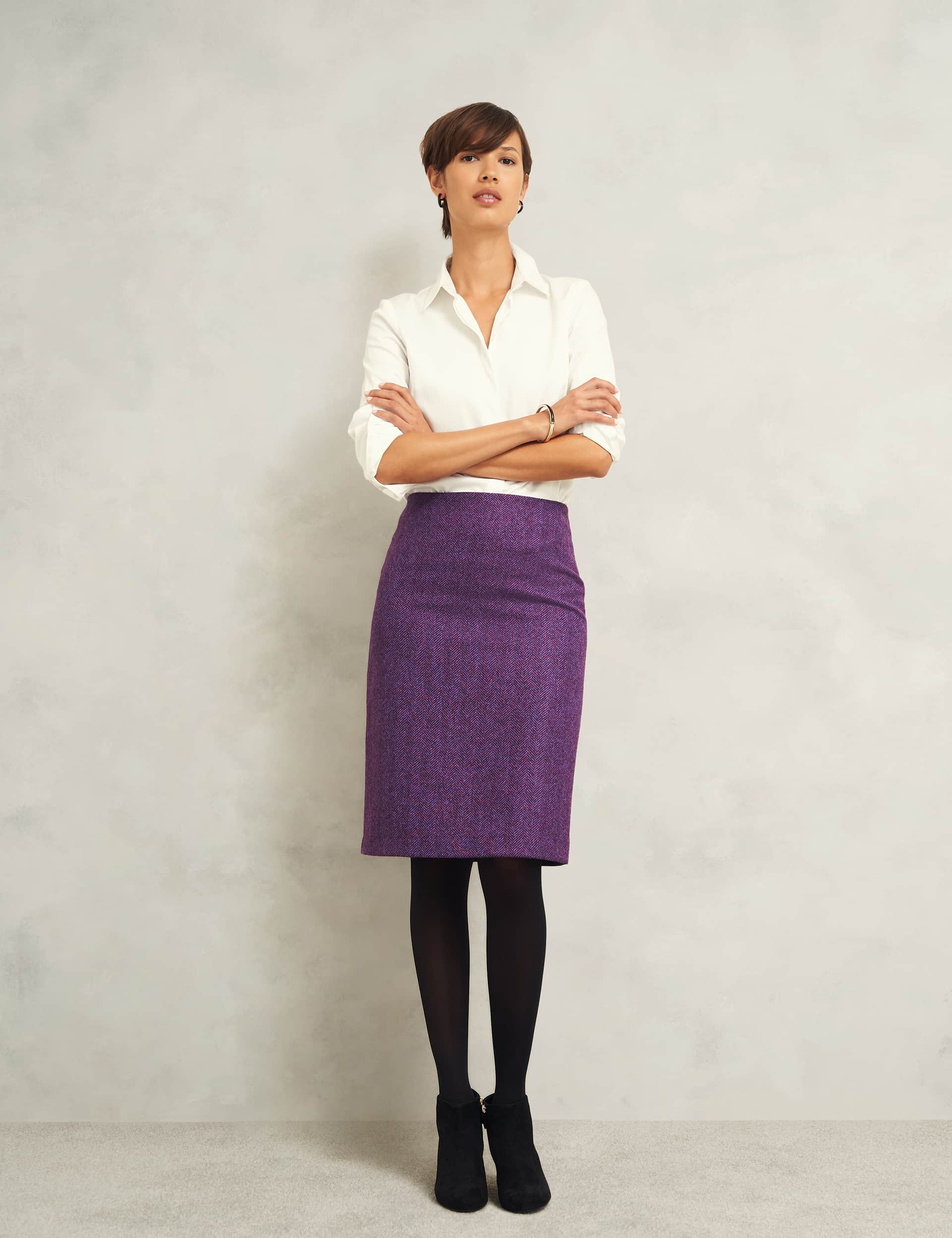 Hobbs Women's Pure Wool Checked Knee Length A-Line Skirt - 14 - Purple Mix, Purple Mix