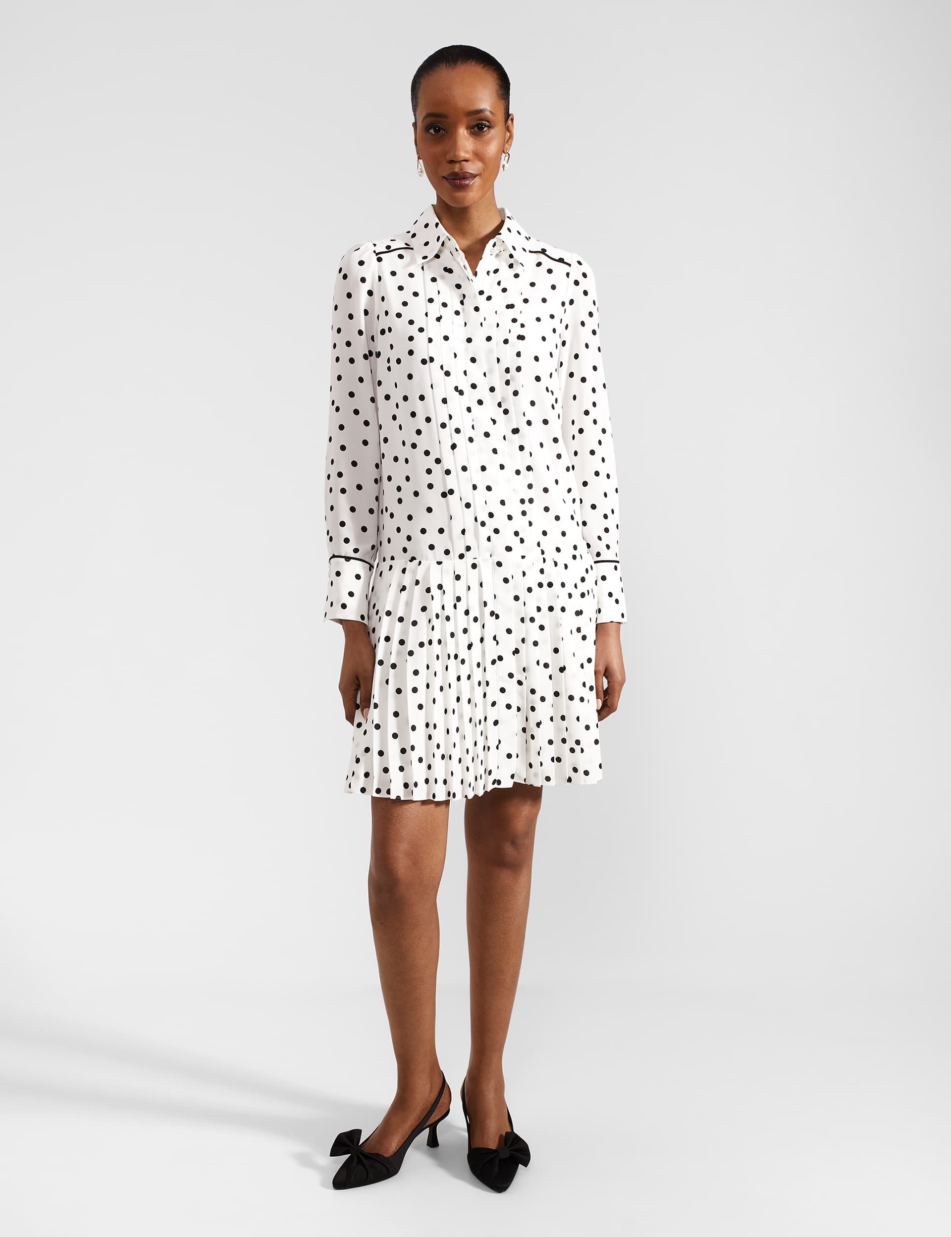 Hobbs Women's Polka Dot Knee Length Shirt Dress - 10 - Ivory Mix, Ivory Mix