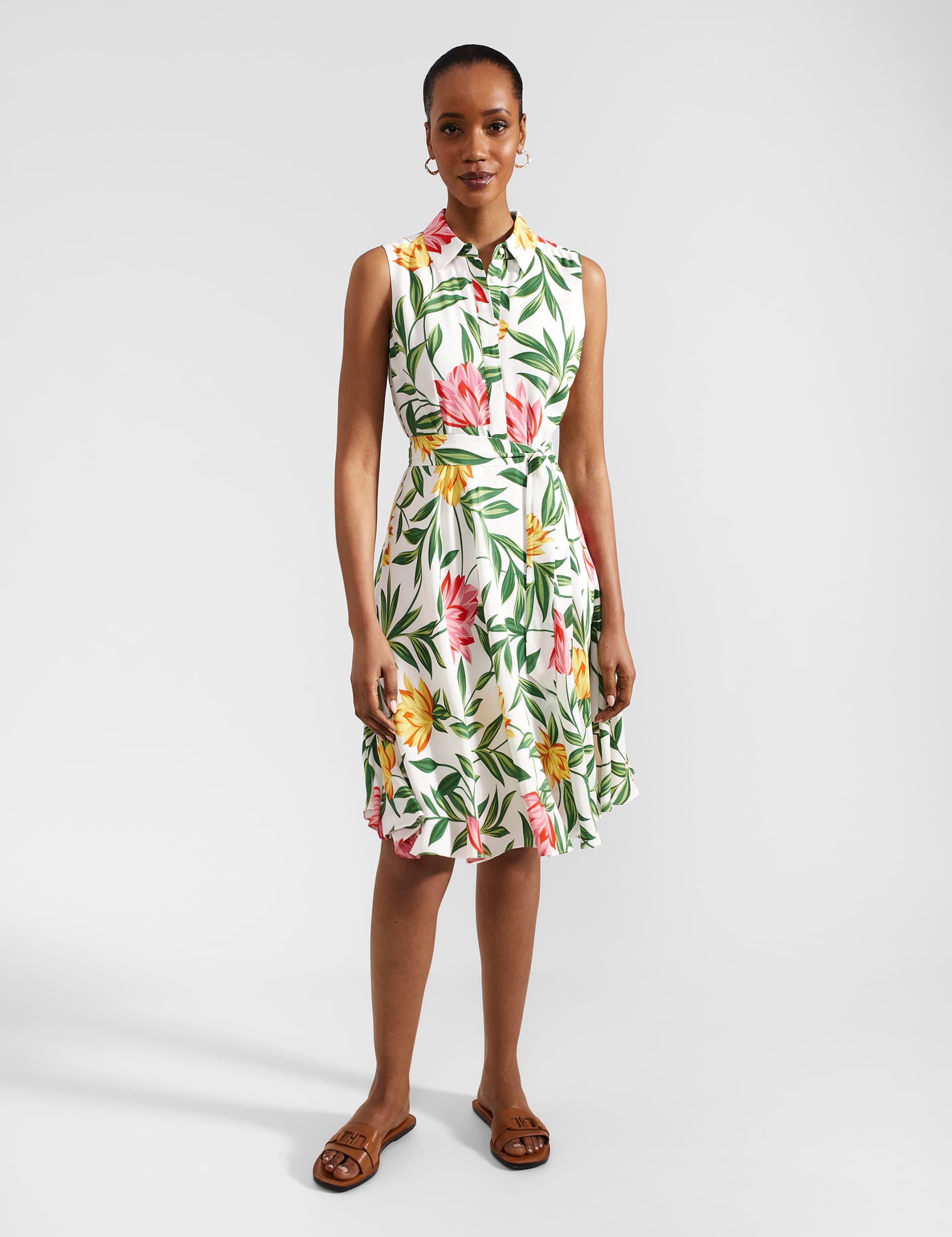 Hobbs Women's Floral Belted Knee Length Waisted Dress
