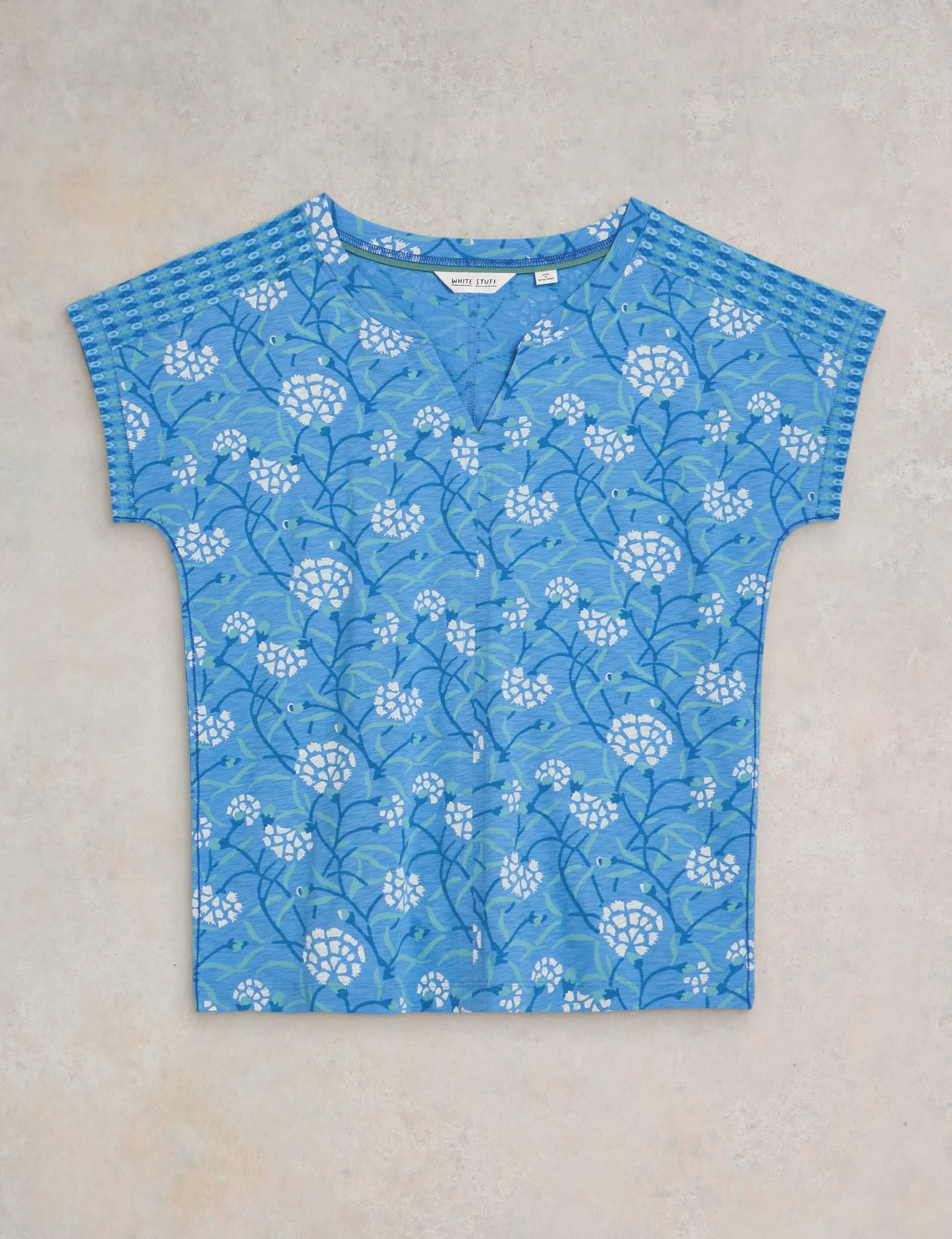 White Stuff Women's Pure Cotton Printed T-Shirt - 14 - Blue Mix, Blue Mix