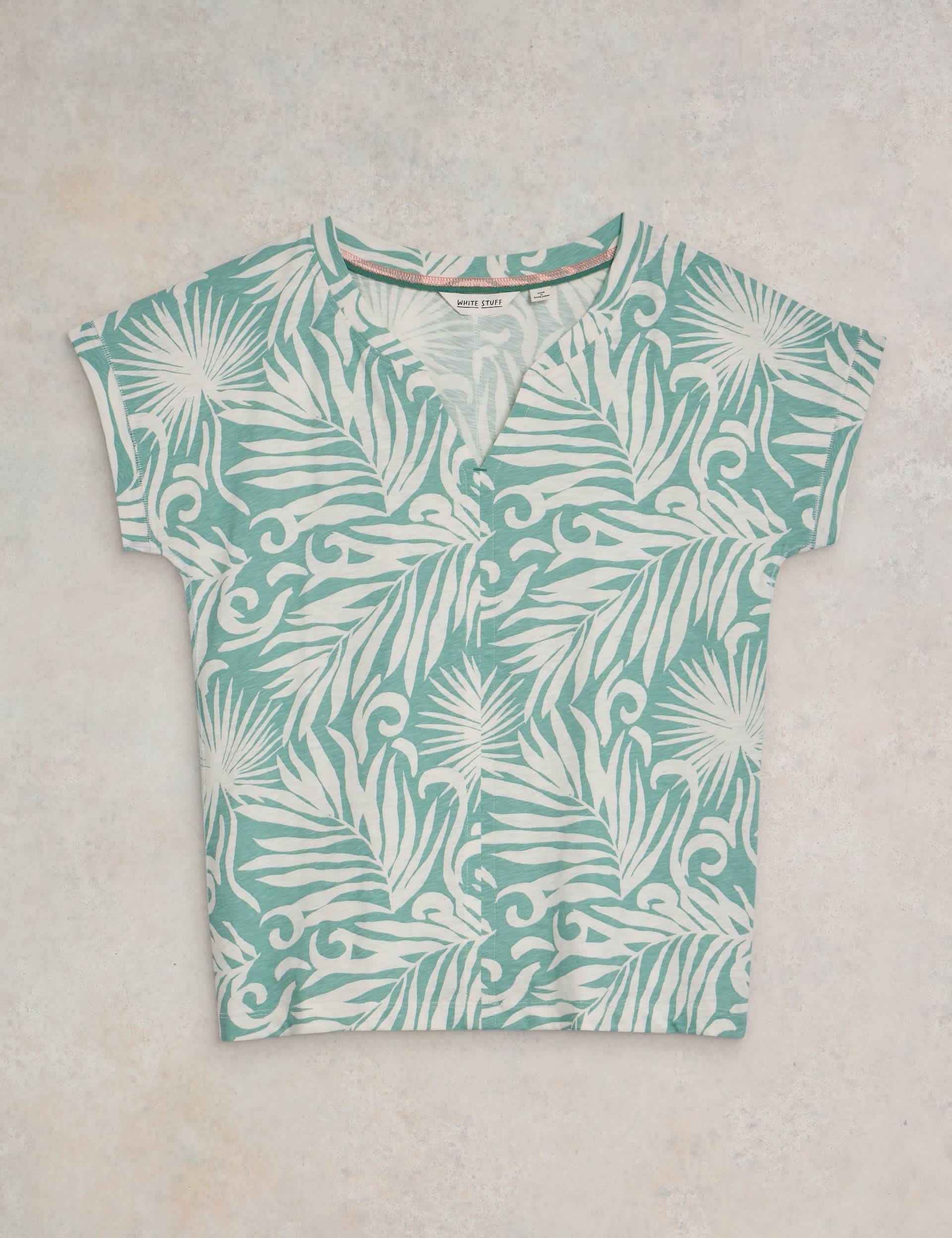 White Stuff Women's Pure Cotton Printed T-Shirt - 14 - Teal Mix, Teal Mix