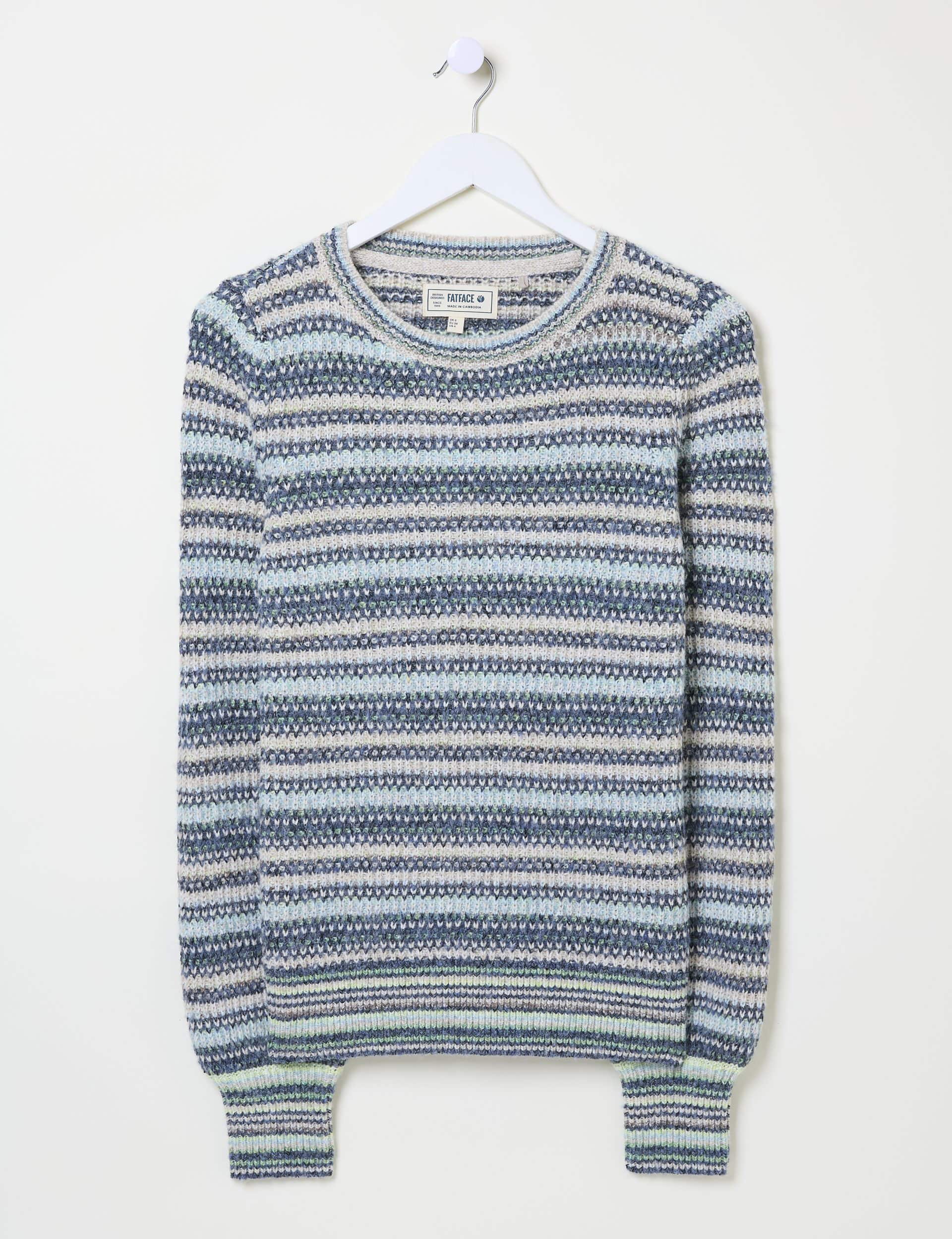 Fatface Women's Striped Crew Neck Jumper - 12 - Blue Mix, Blue Mix