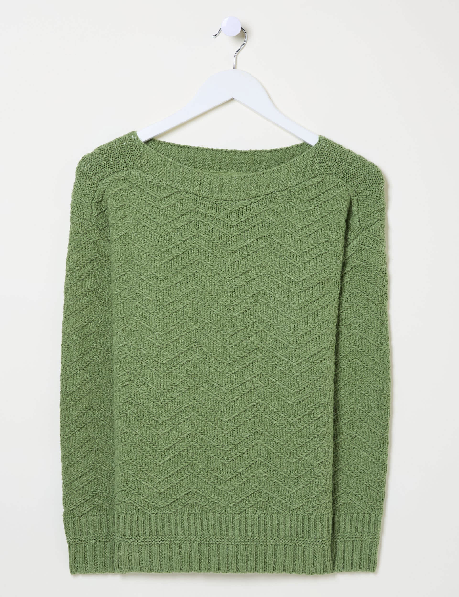 Fatface Women's Cotton Blend Textured Crew Neck Jumper - 10 - Green, Green