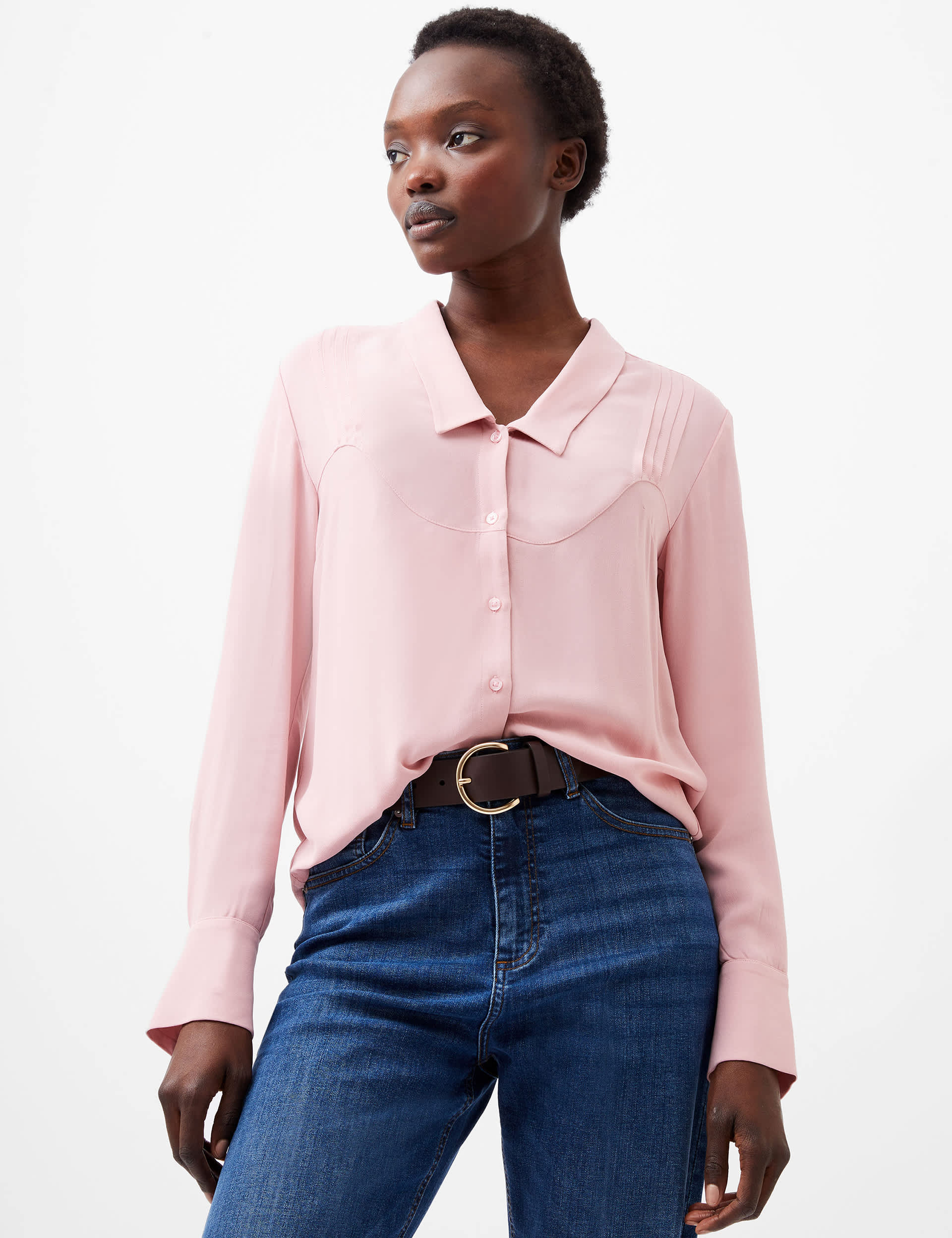 French Connection Women's Crepe Collared Pintuck Shirt