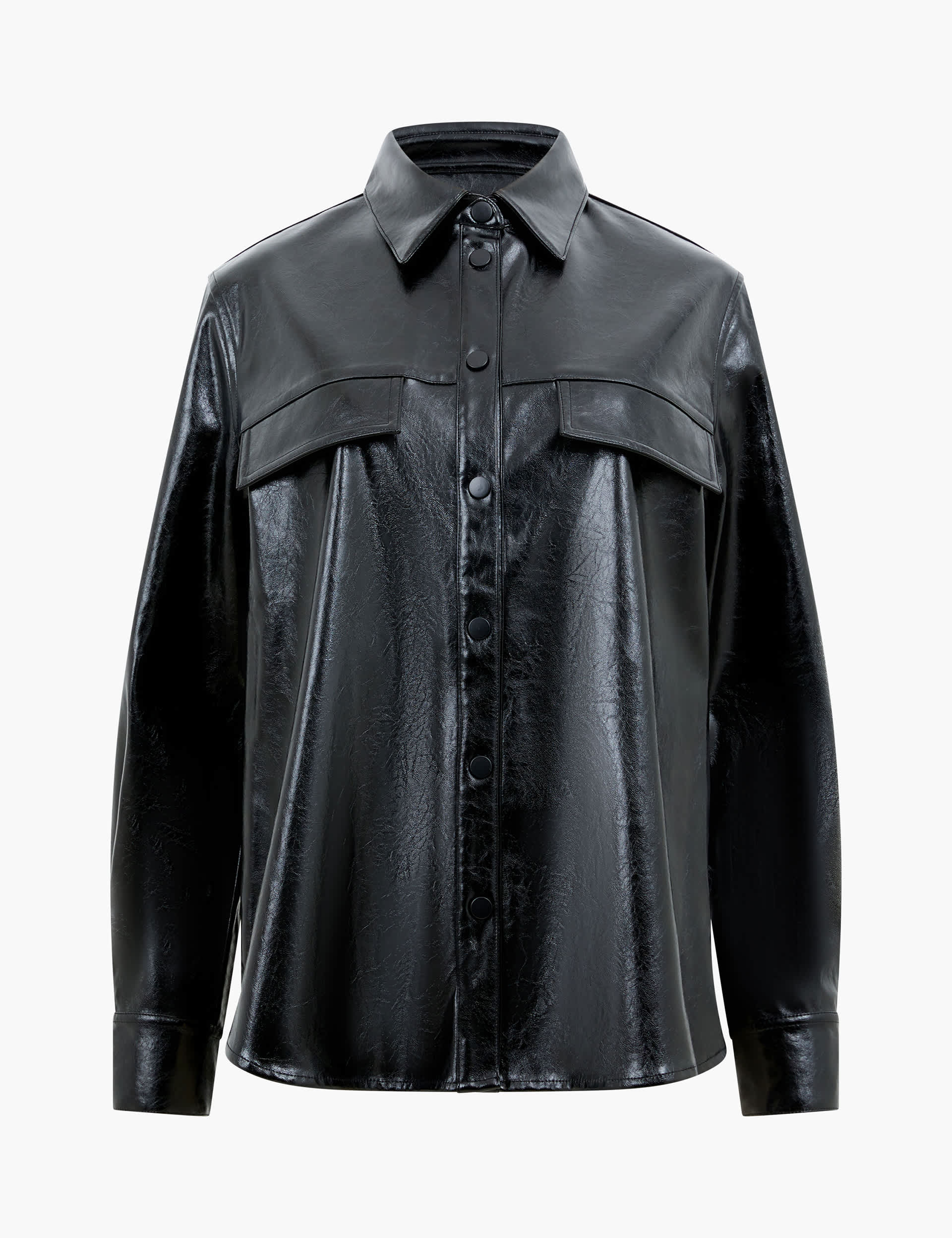 French Connection Women's Faux Leather Overshirt - M - Black, Black