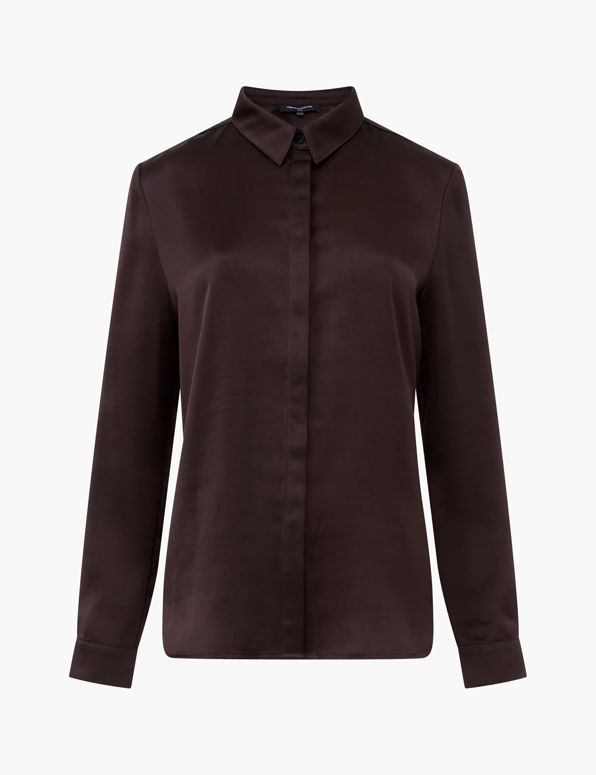 French Connection Women's Satin Collared Button Through Shirt - Brown, Brown