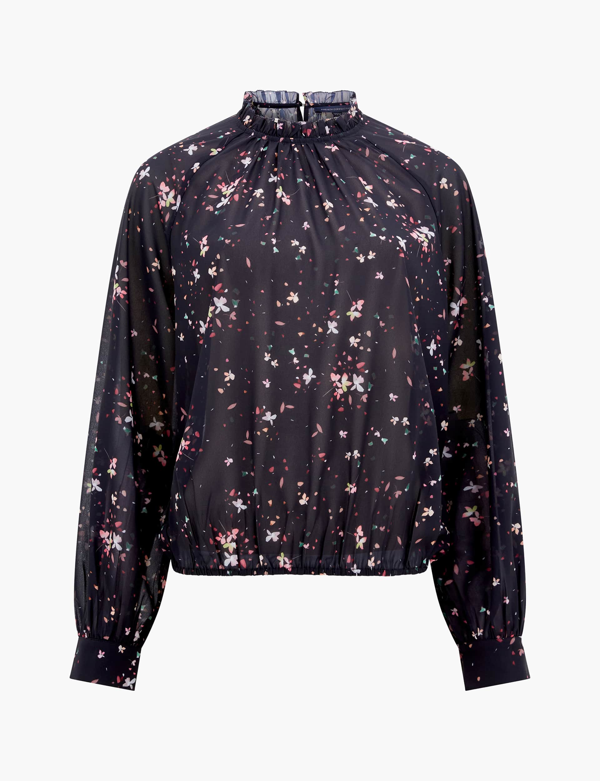 French Connection Women's Floral High Neck Blouse - M - Black Mix, Black Mix