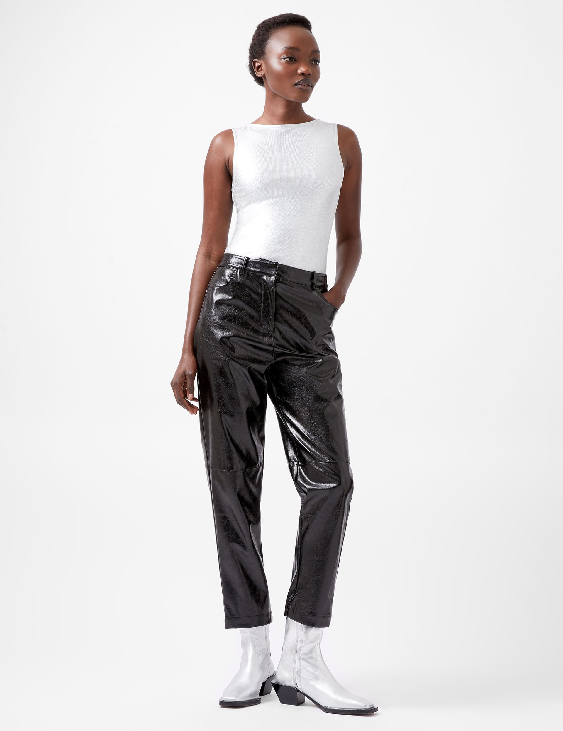 French Connection Women's Leather Look Tapered Ankle Grazer Trousers