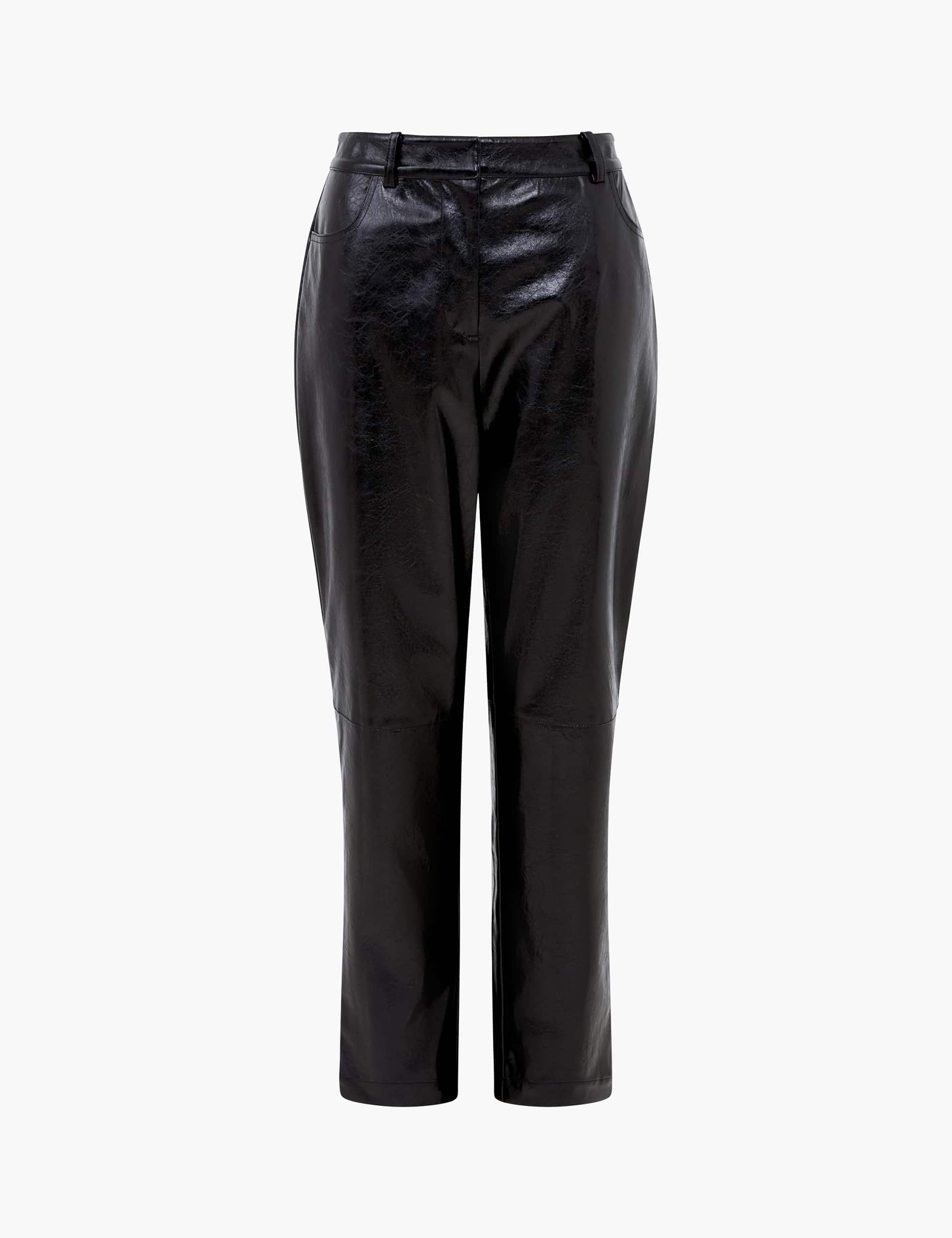 French Connection Women's Leather Look Tapered Ankle Grazer Trousers - 12 - Black, Black