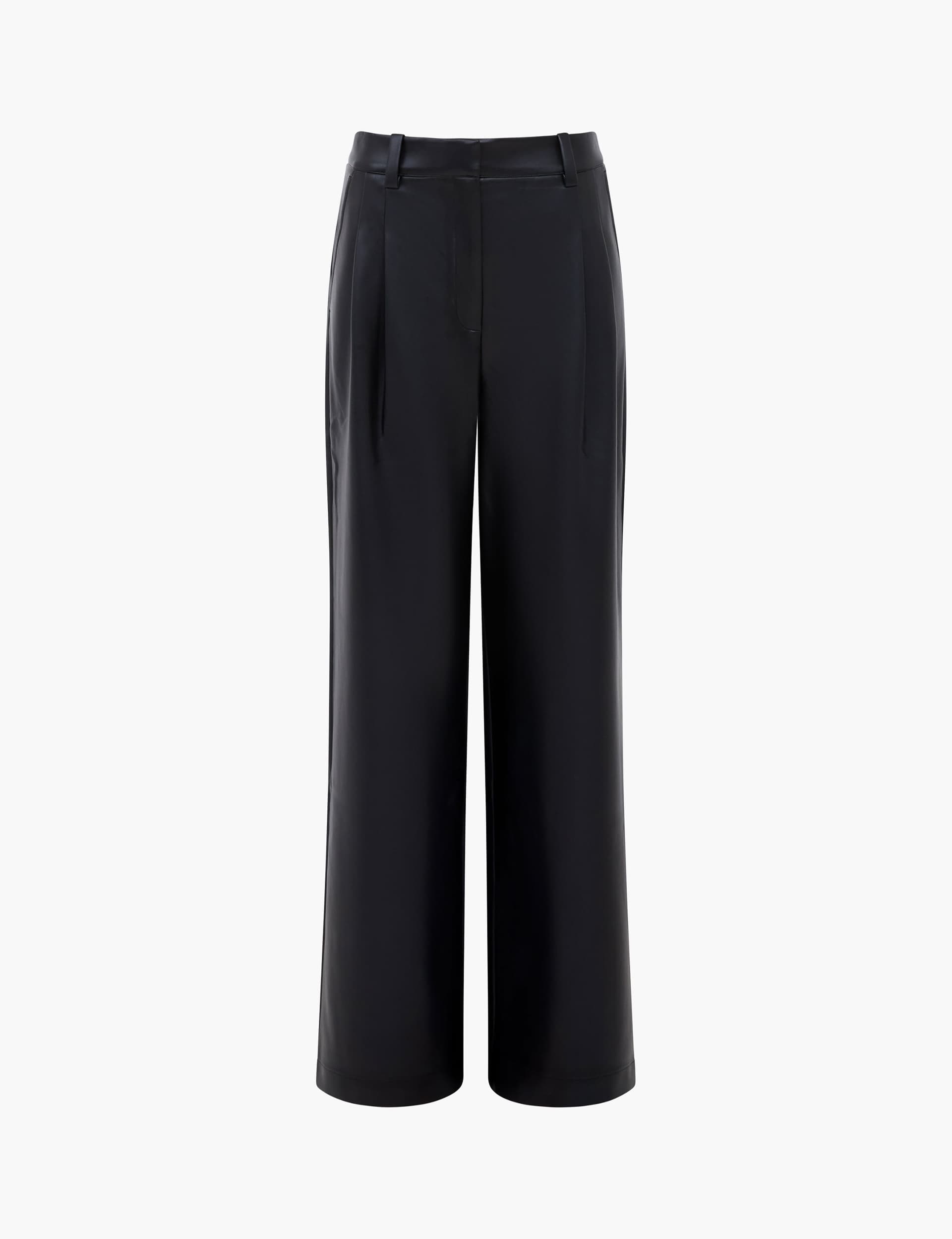 French Connection Women's Faux Leather Wide Leg Trousers - 12 - Black, Black