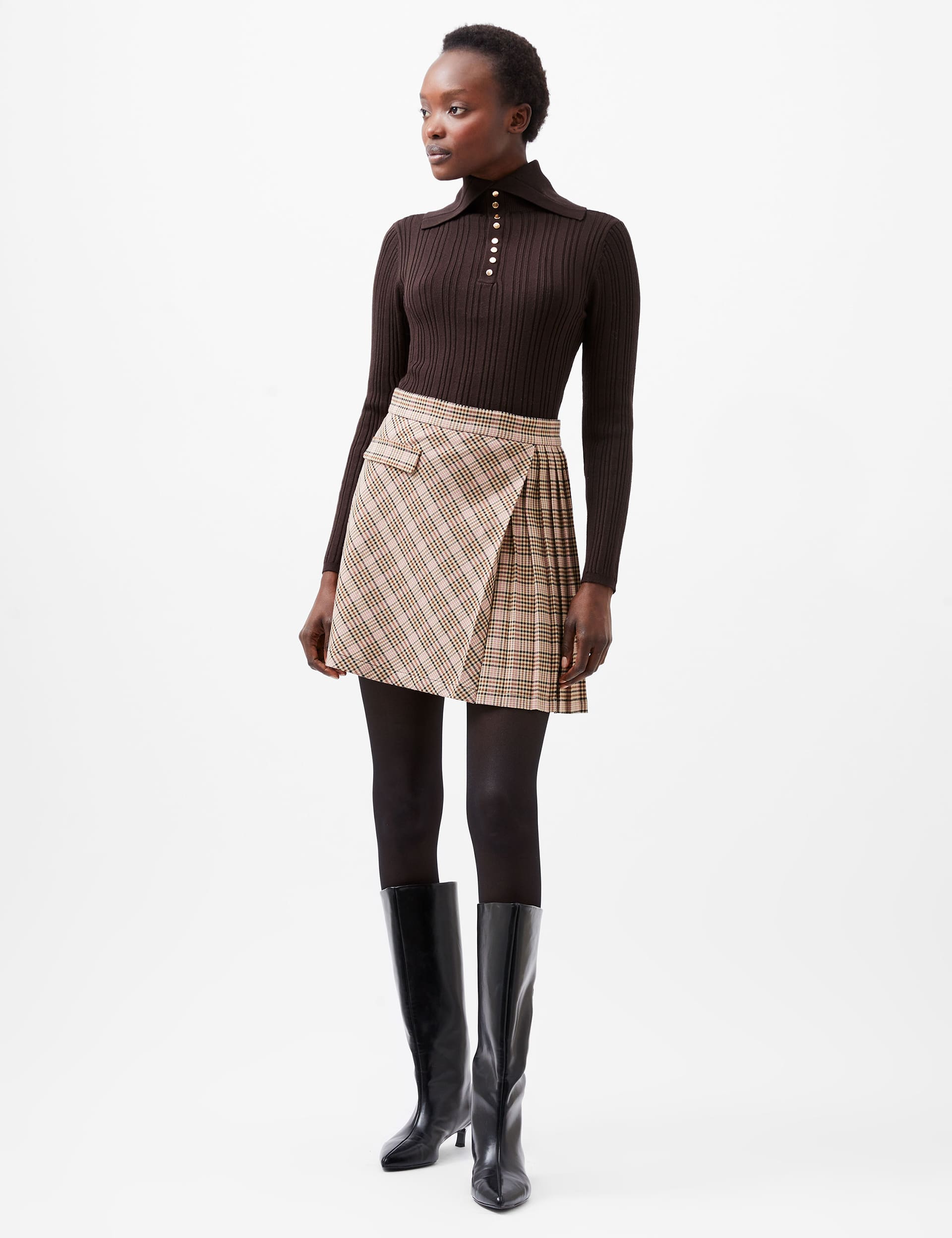 French Connection Women's Checked Pleated Mini A-Line Skirt
