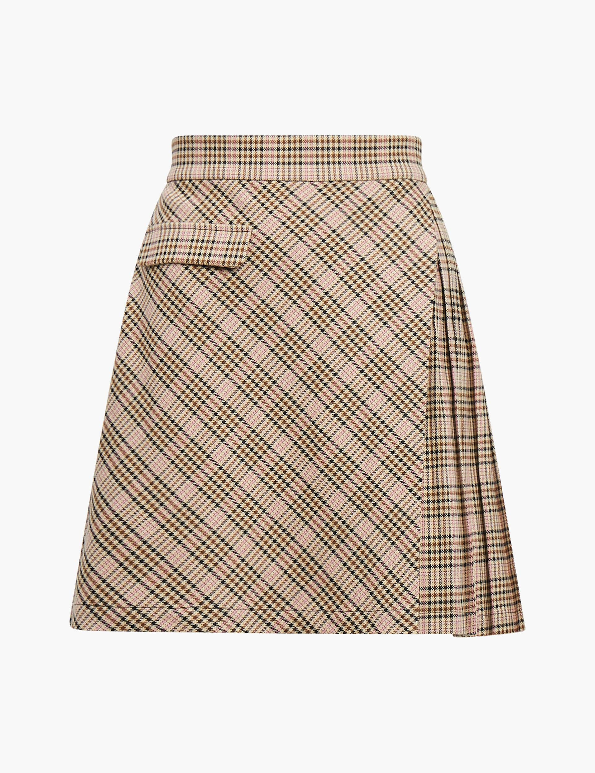 French Connection Women's Checked Pleated Mini A-Line Skirt - 14 - Pink Mix, Pink Mix