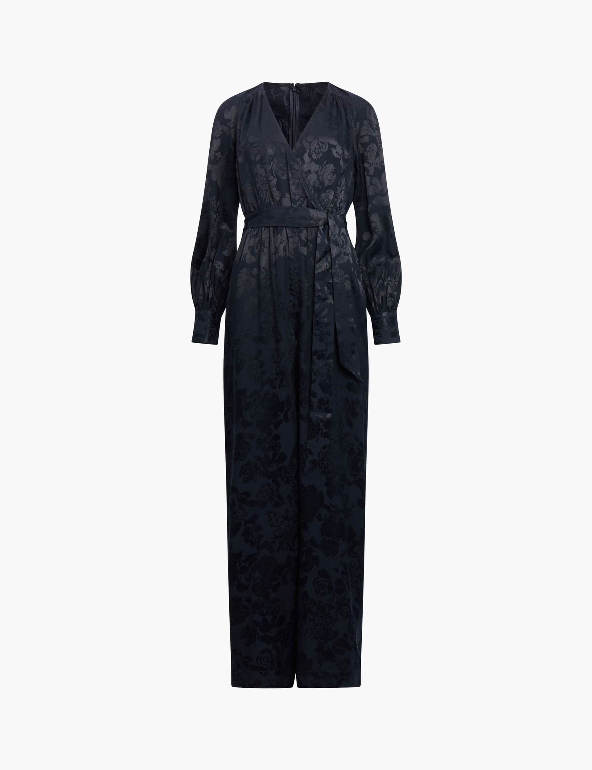 French Connection Women's Satin Jacquard Belted Wide Leg Jumpsuit - 12 - Navy Mix, Navy Mix