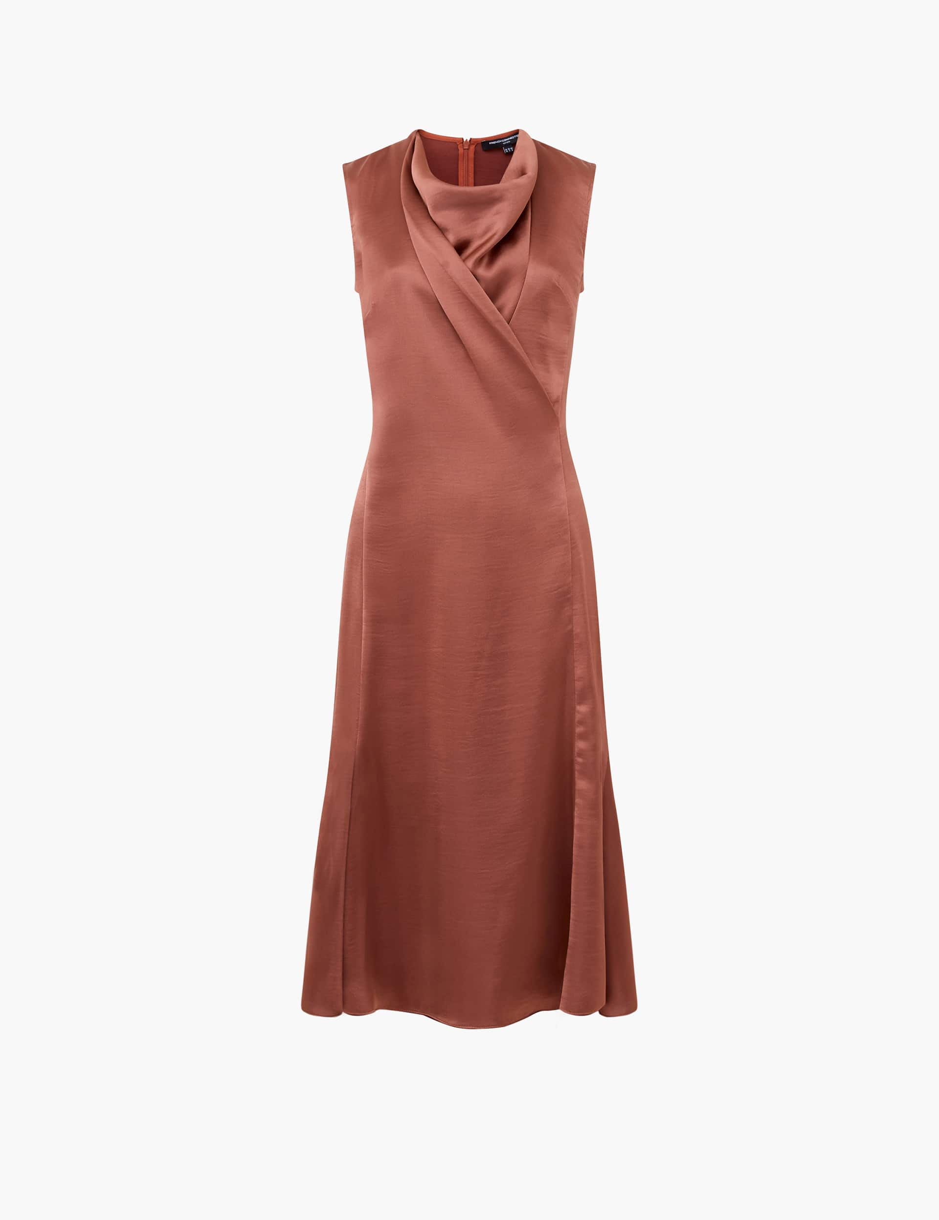 French Connection Women's Satin Cowl Neck Midi Skater Dress - 10 - Brown, Brown