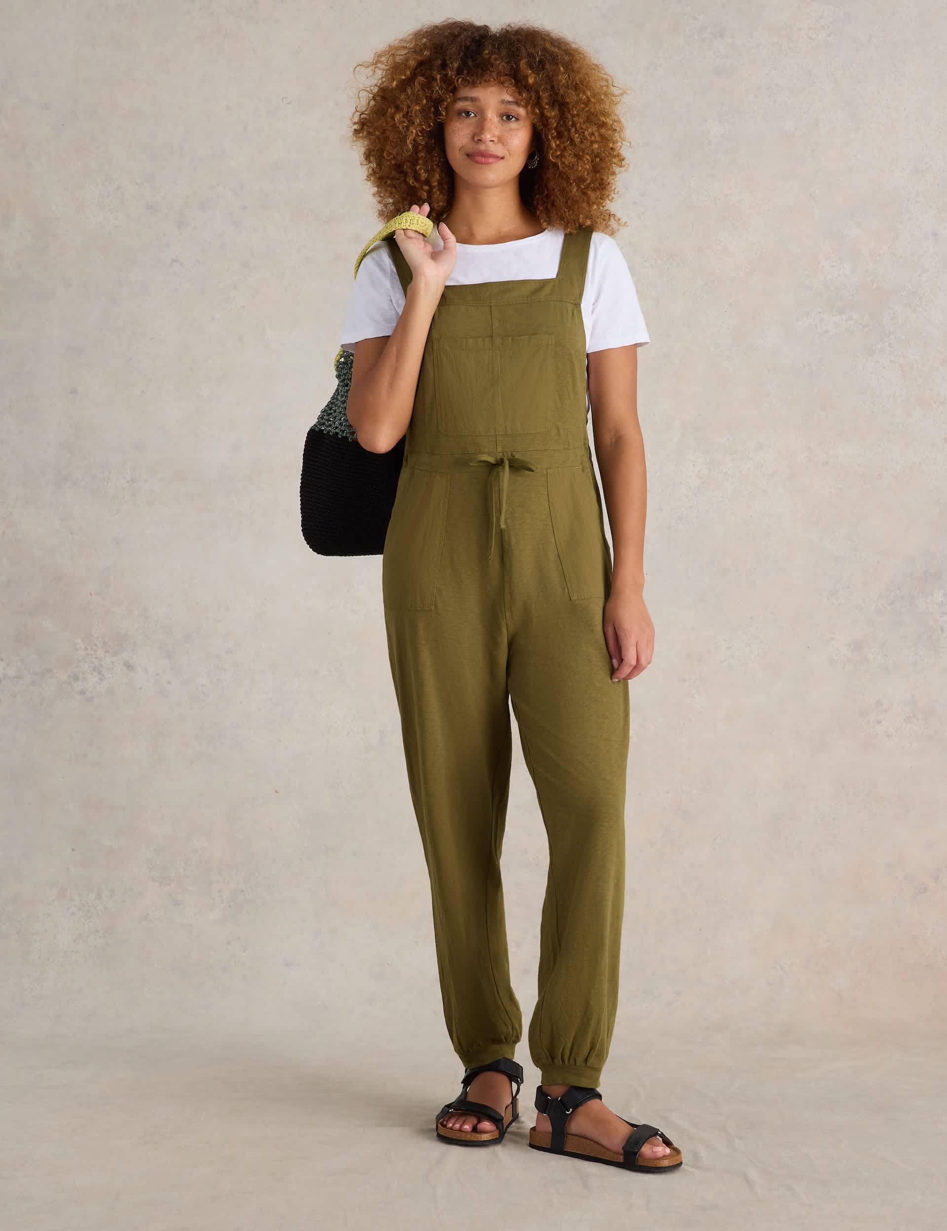 White Stuff Women's Jersey Ankle Grazer Dungarees - 12 - Green, Green