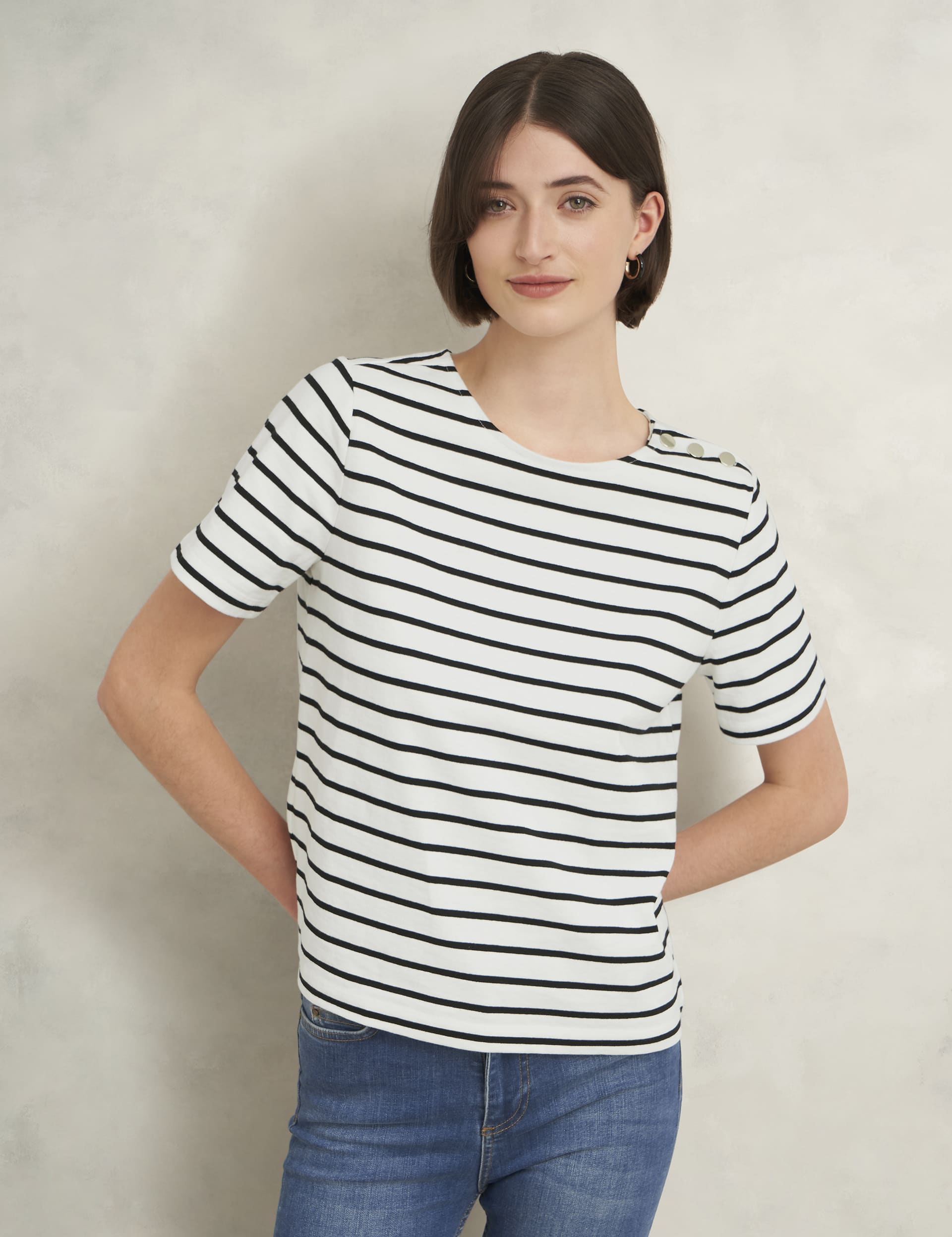 Hobbs Women's Pure Cotton Striped Top - M - Ivory, Ivory