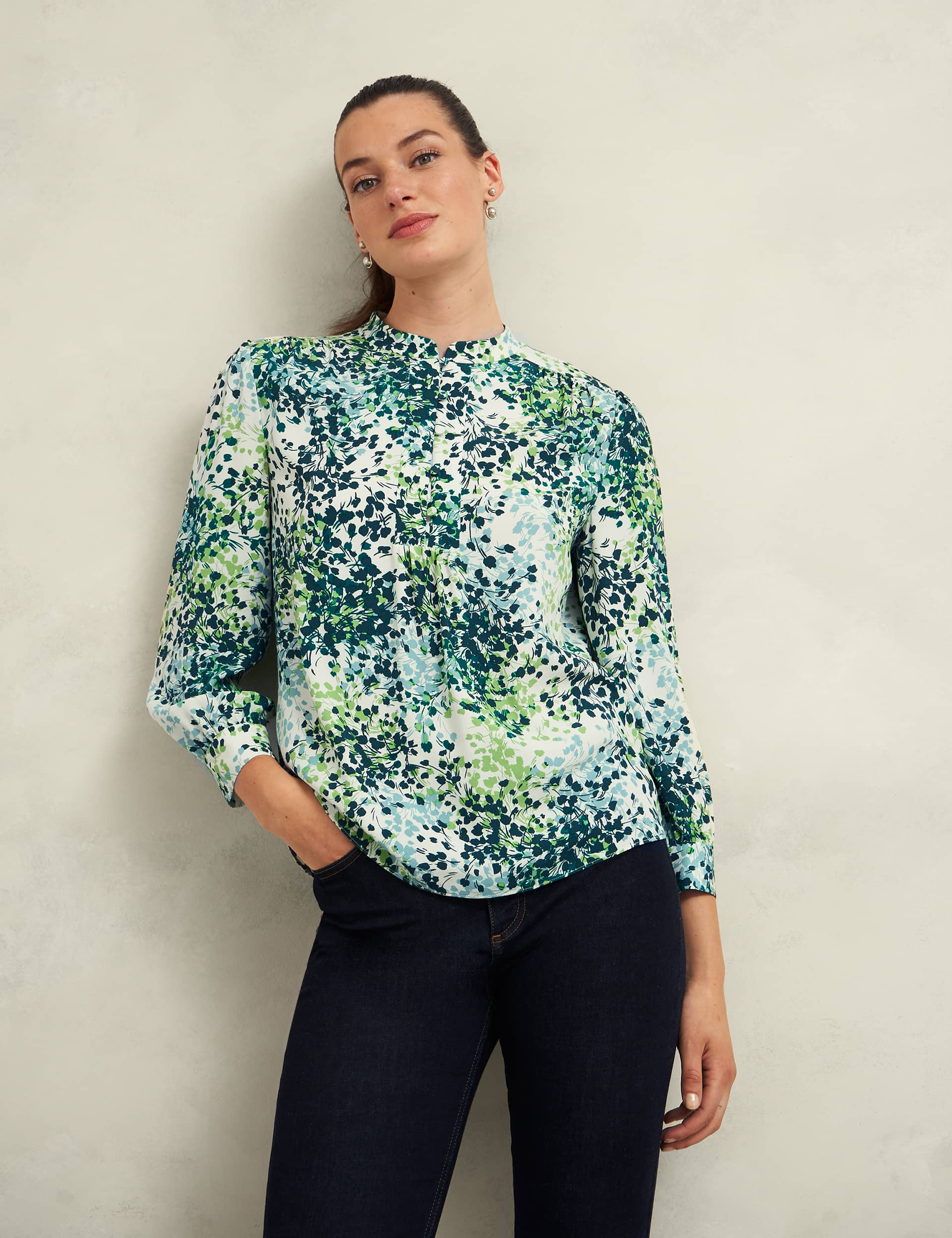 Hobbs Women's Printed Crew Neck Blouse