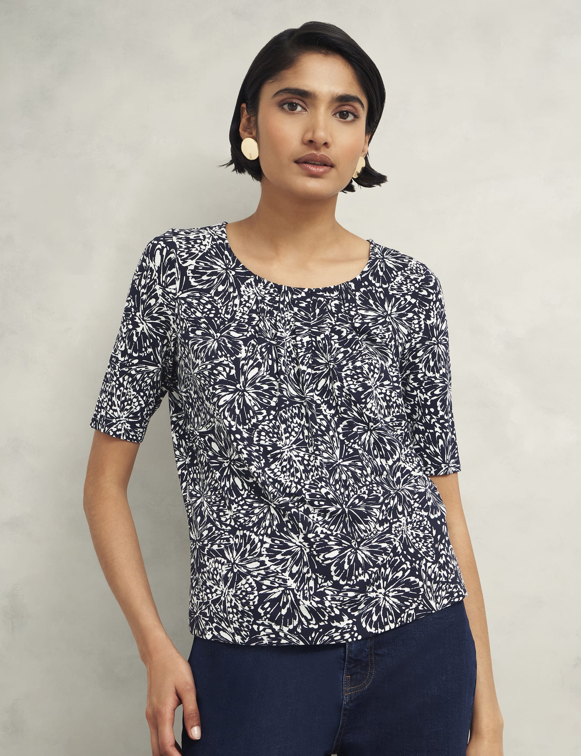 Hobbs Women's Printed Top - M - Navy Mix, Navy Mix