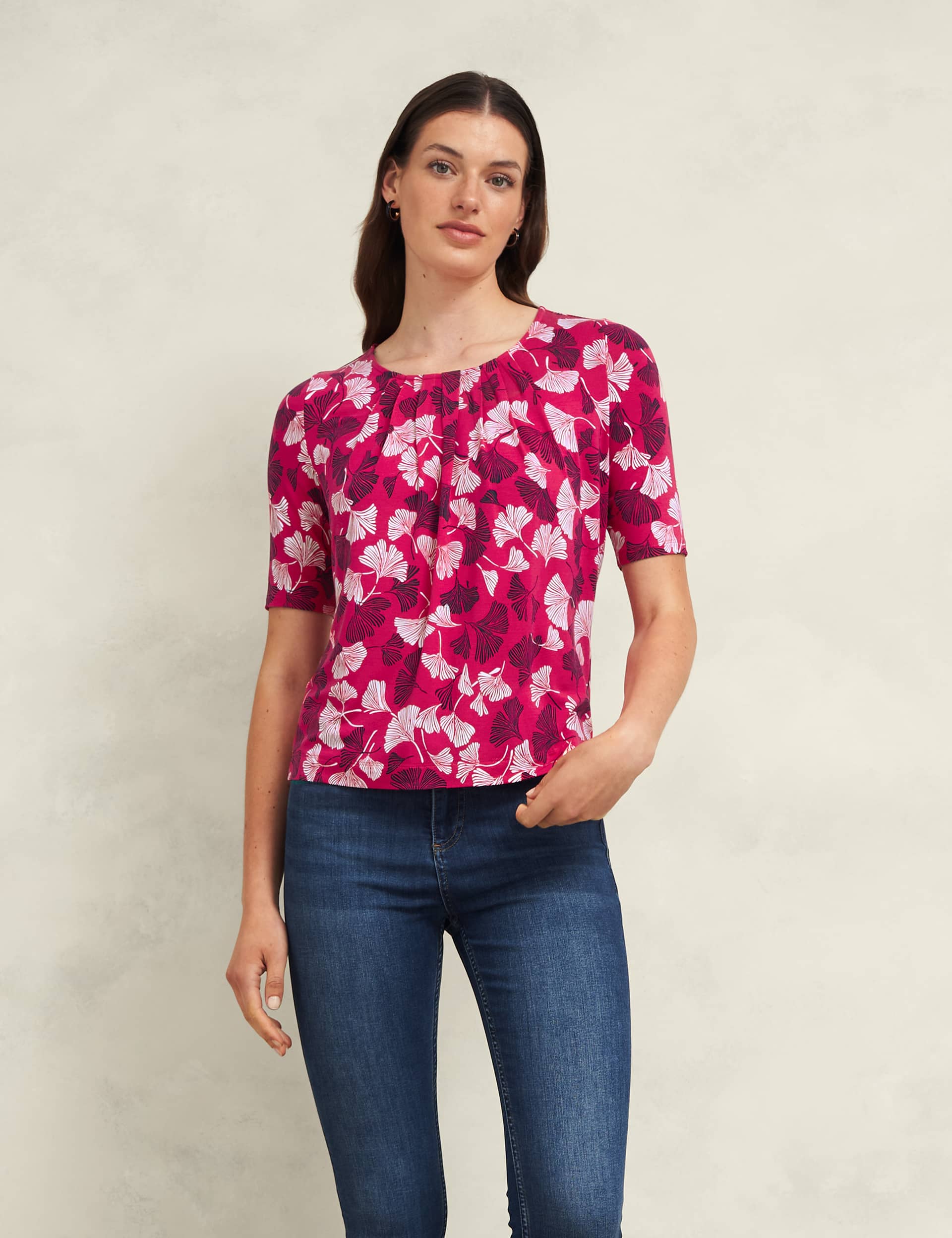 Hobbs Women's Printed Round Neck Top - M - Pink Mix, Pink Mix