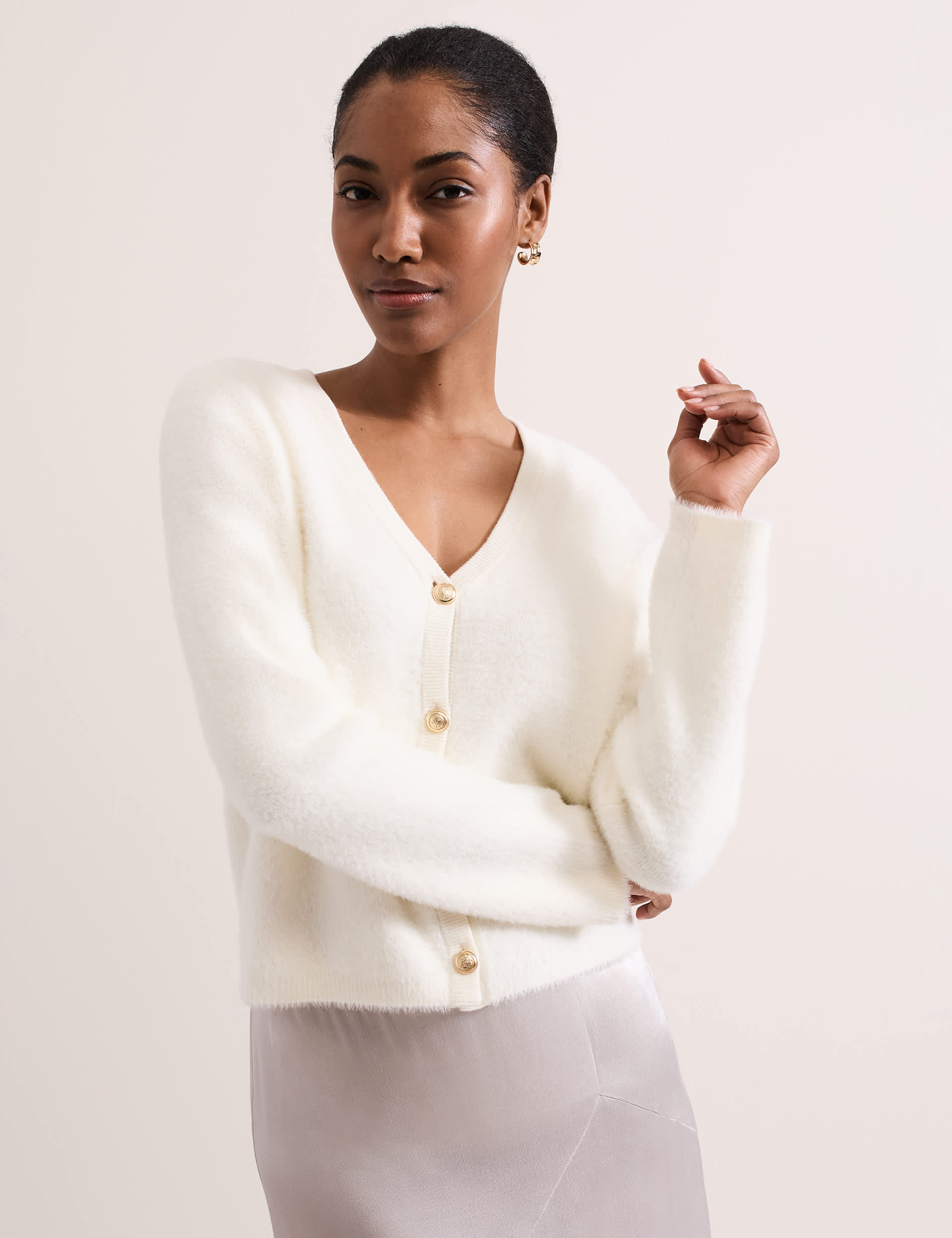 Phase Eight Women's Textured V-Neck Cardigan - M - Ivory, Ivory