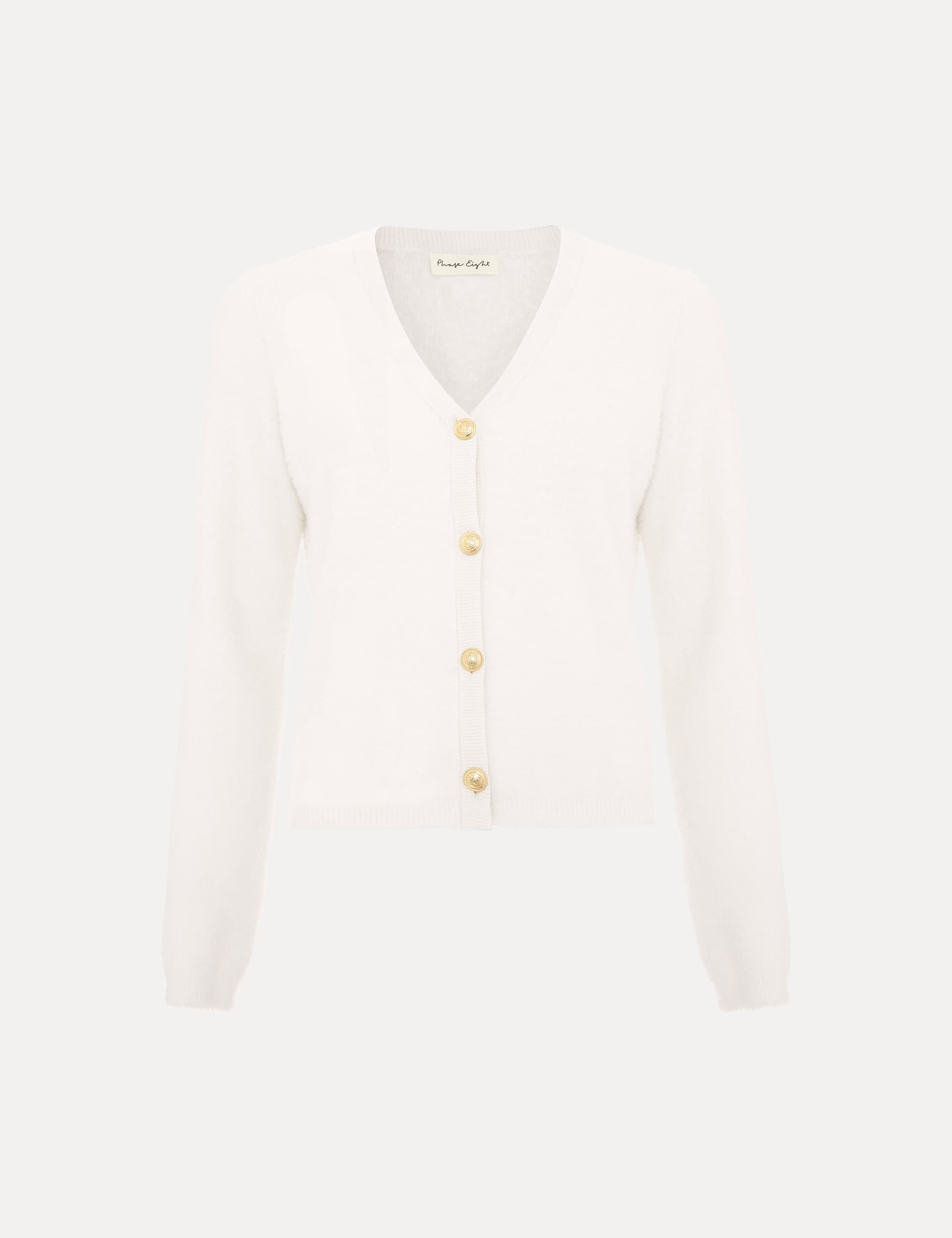 Phase Eight Women's Textured V-Neck Cardigan - M - Ivory, Ivory