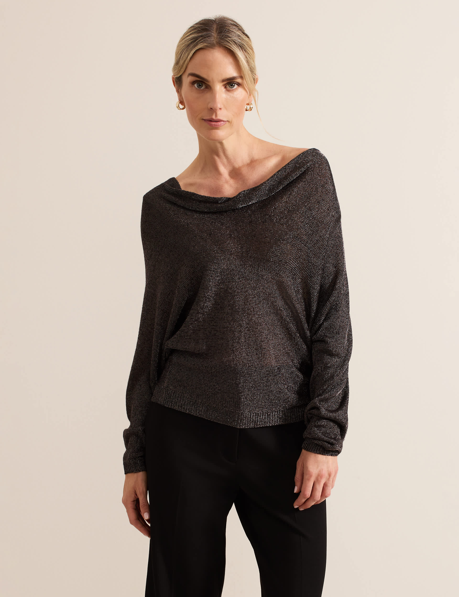 Phase Eight Women's Metallic Cowl Neck Jumper - Dark Grey, Dark Grey