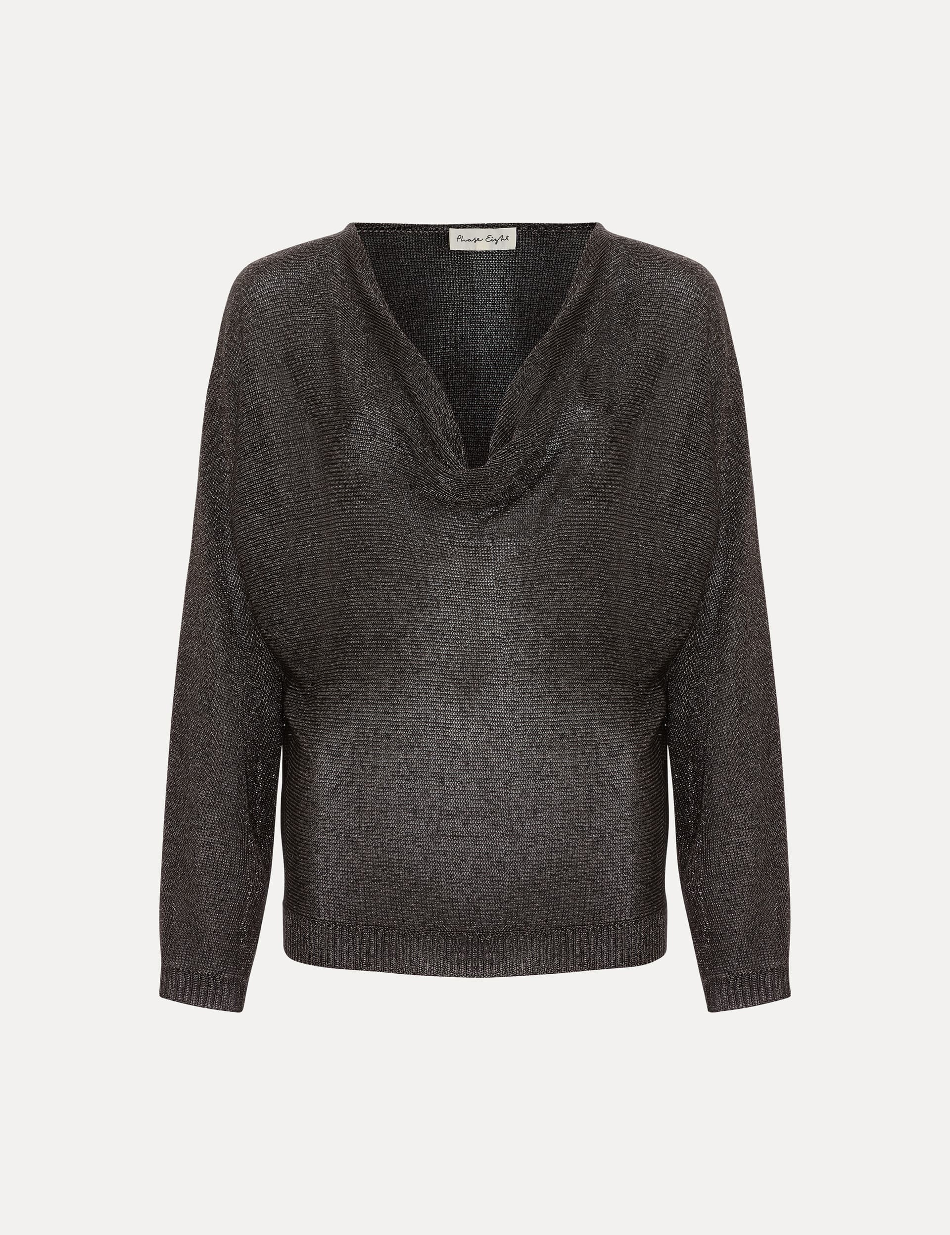 Phase Eight Women's Metallic Cowl Neck Jumper - S - Dark Grey, Dark Grey