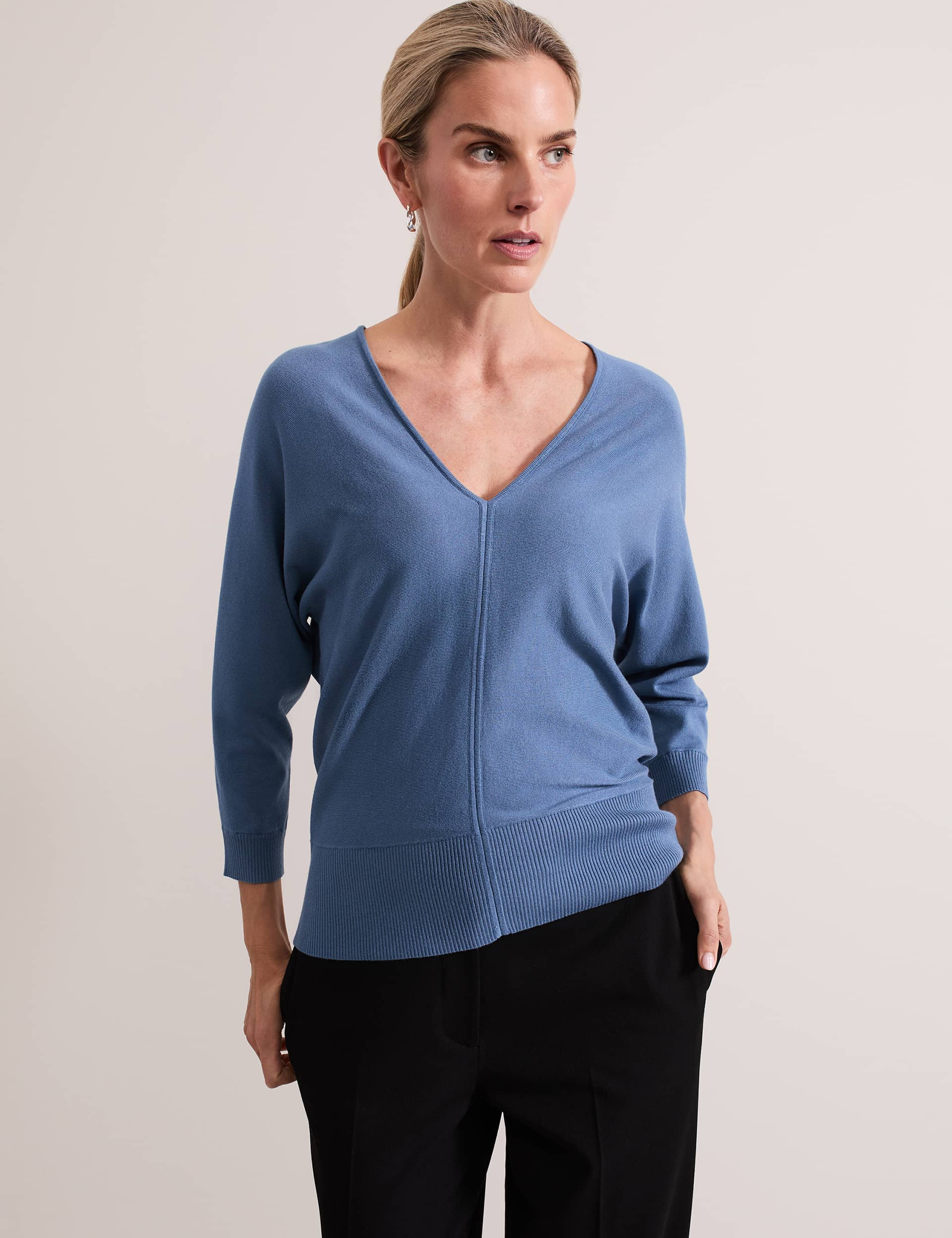 Phase Eight Women's V-Neck Batwing Sleeve Jumper - Blue, Blue