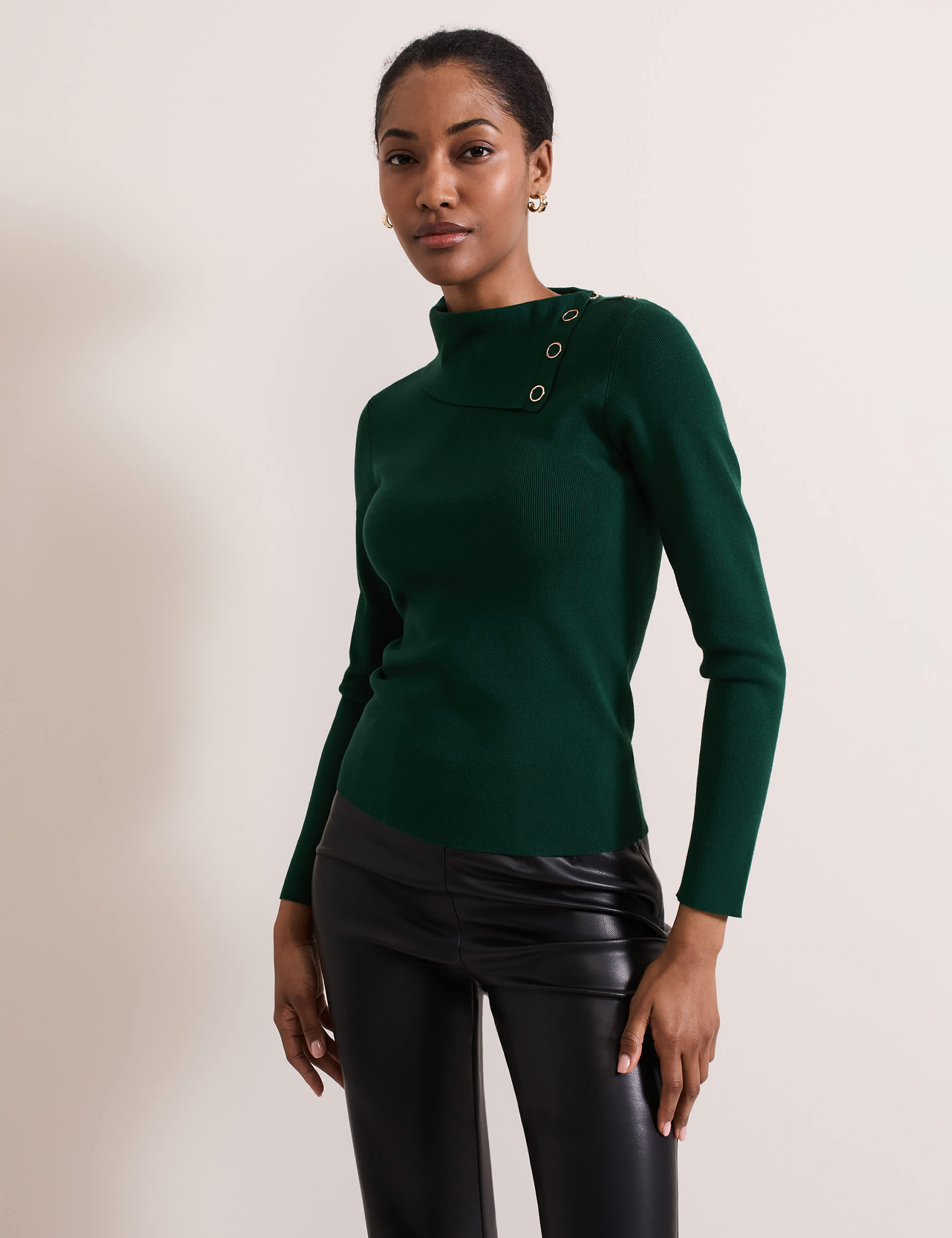 Phase Eight Women's Textured Roll Neck Knitted Top - S - Green, Green