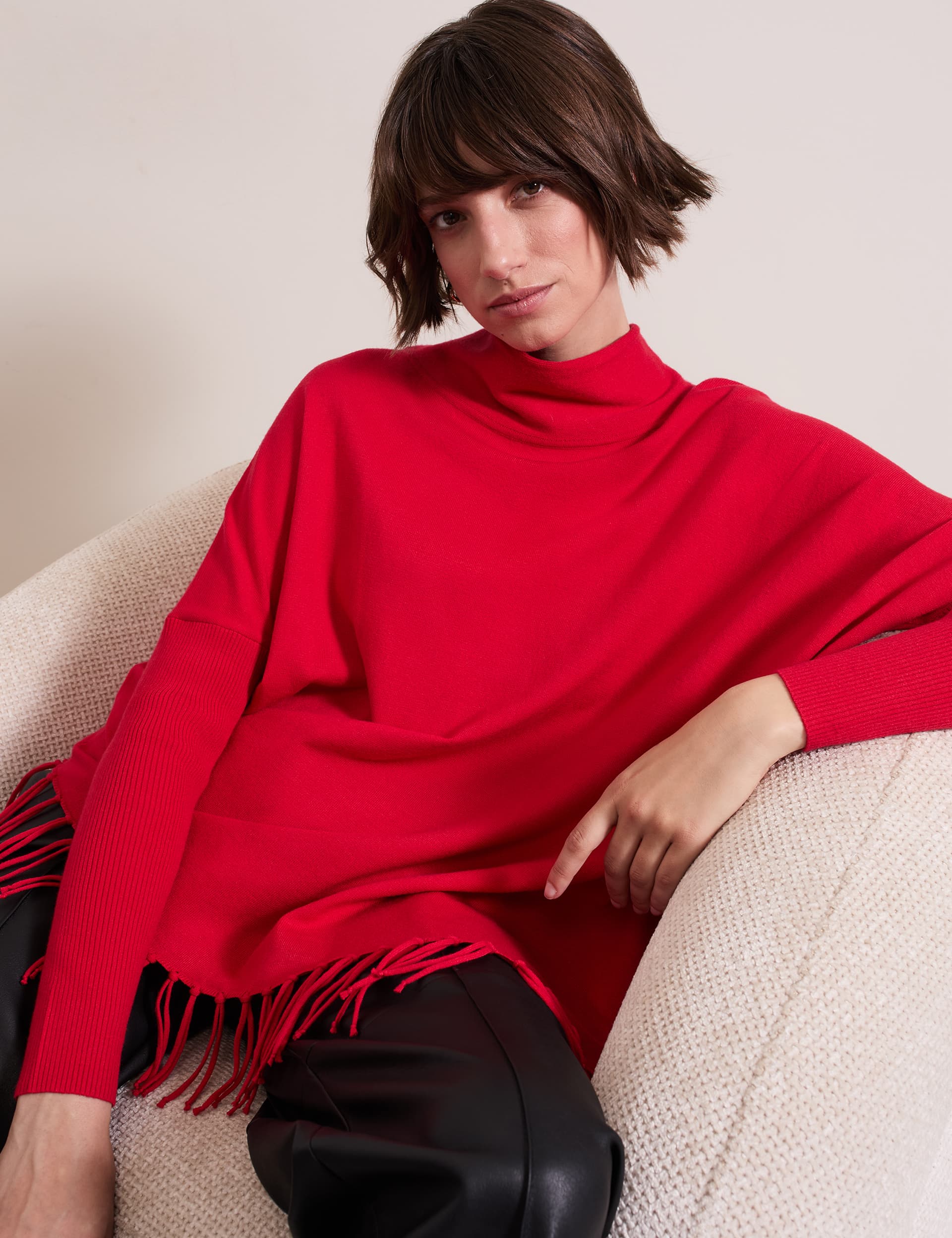 Phase Eight Women's Cowl Neck Tassel Trim Jumper - Red, Red