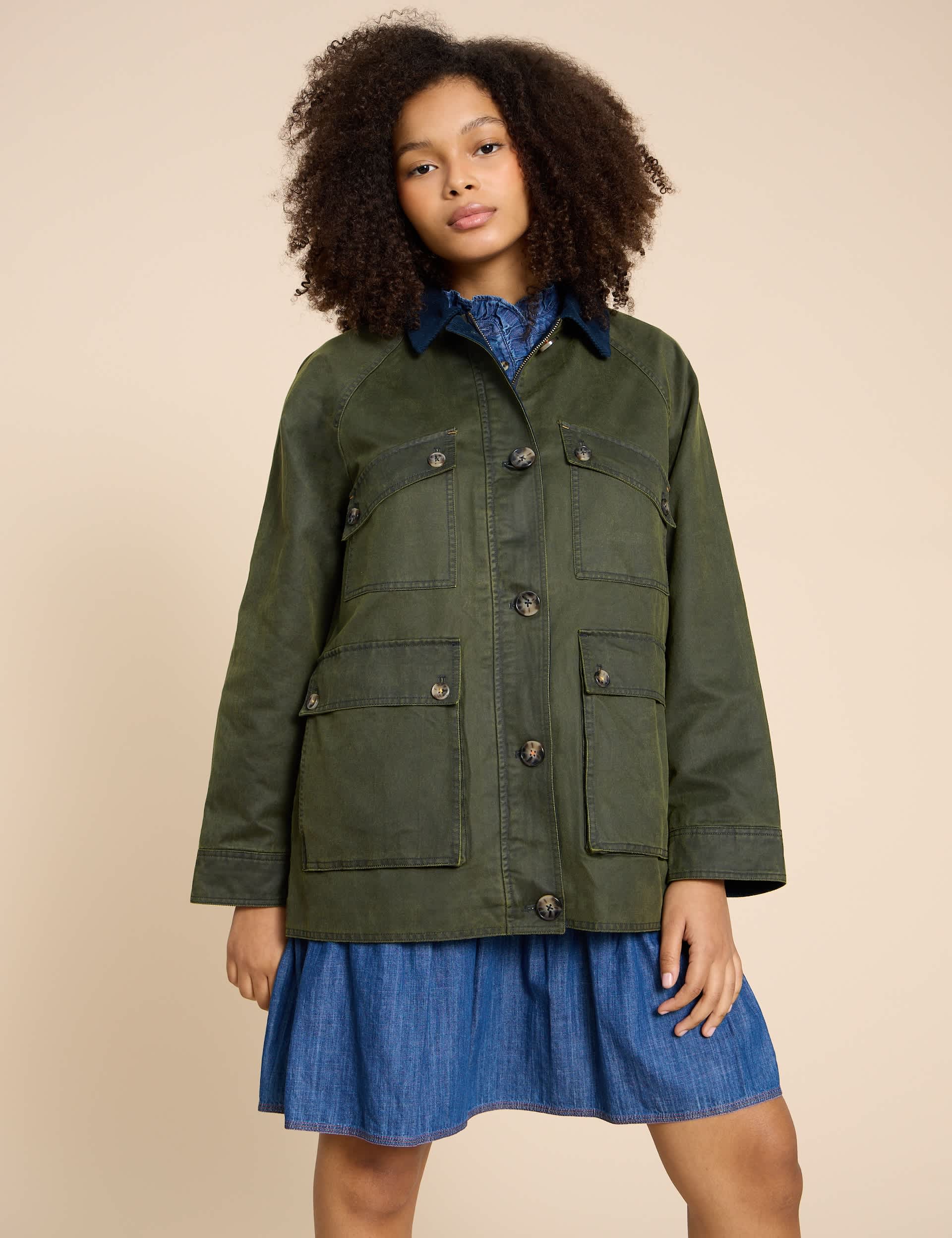 White Stuff Women's Cotton Rich Collared Utility Jacket - 14 - Green, Green