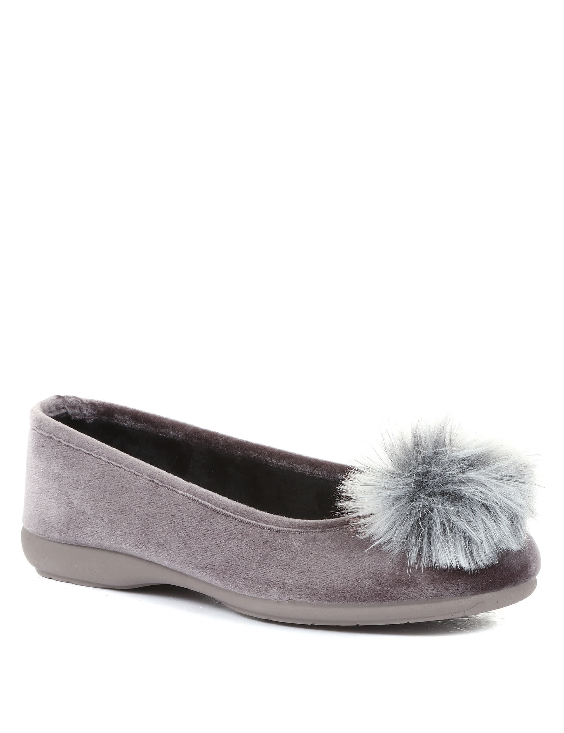 Jones Bootmaker Women's Pom Pom Ballerina Slippers - 5 - Grey, Grey