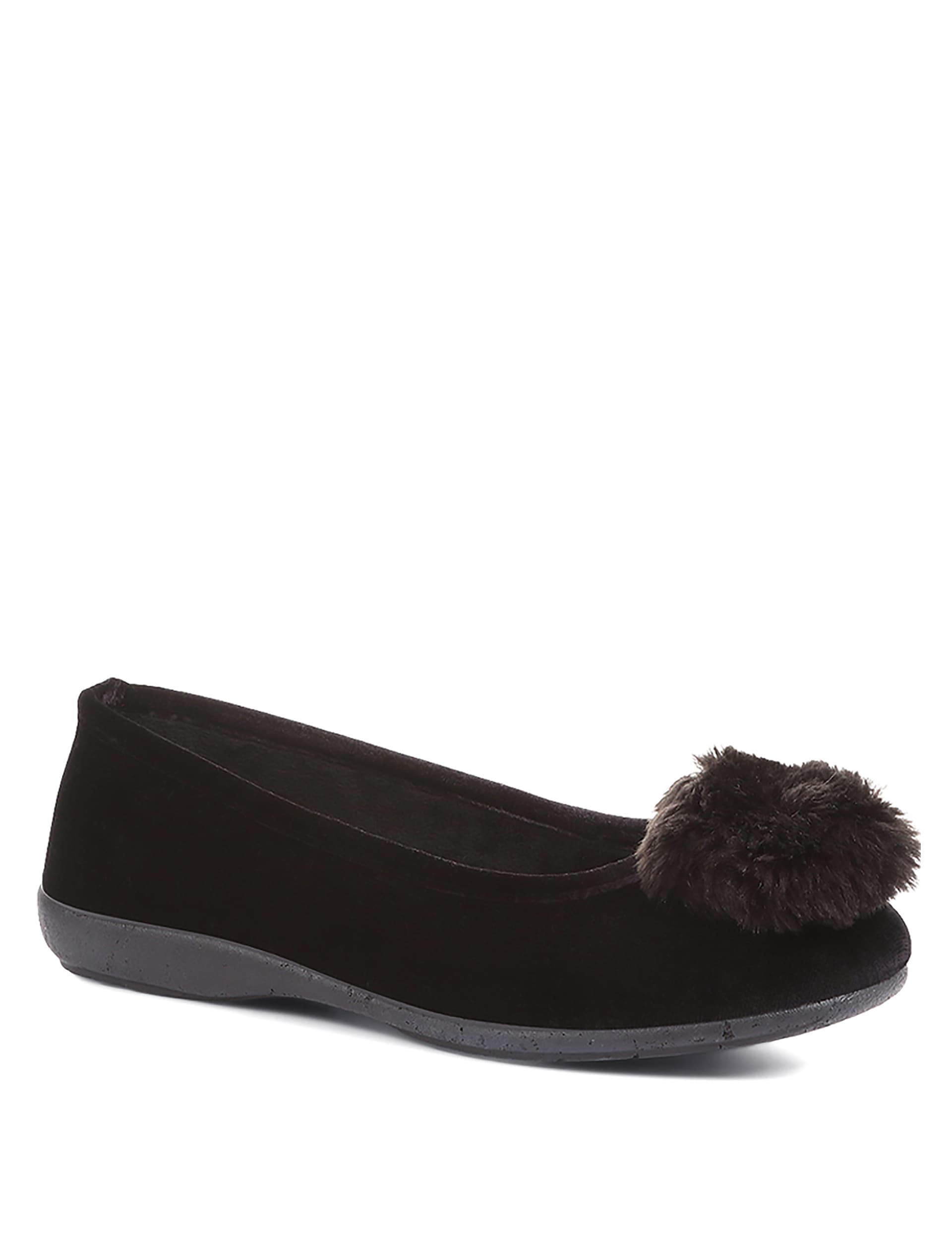 Jones Bootmaker Women's Pom Pom Ballerina Slippers - 4 - Black, Black,Navy