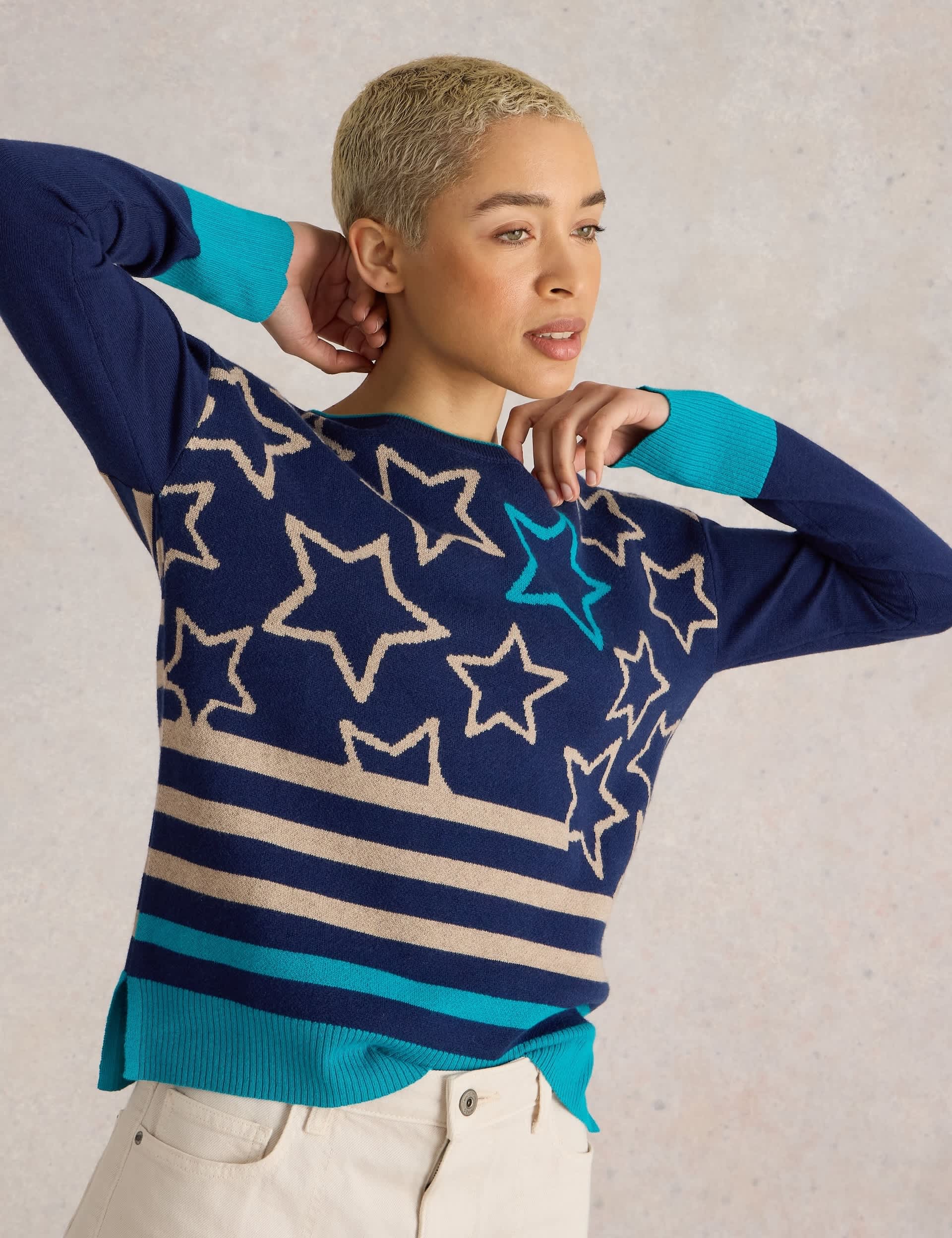 White Stuff Women's Cotton Rich Stars and Stripes Jumper