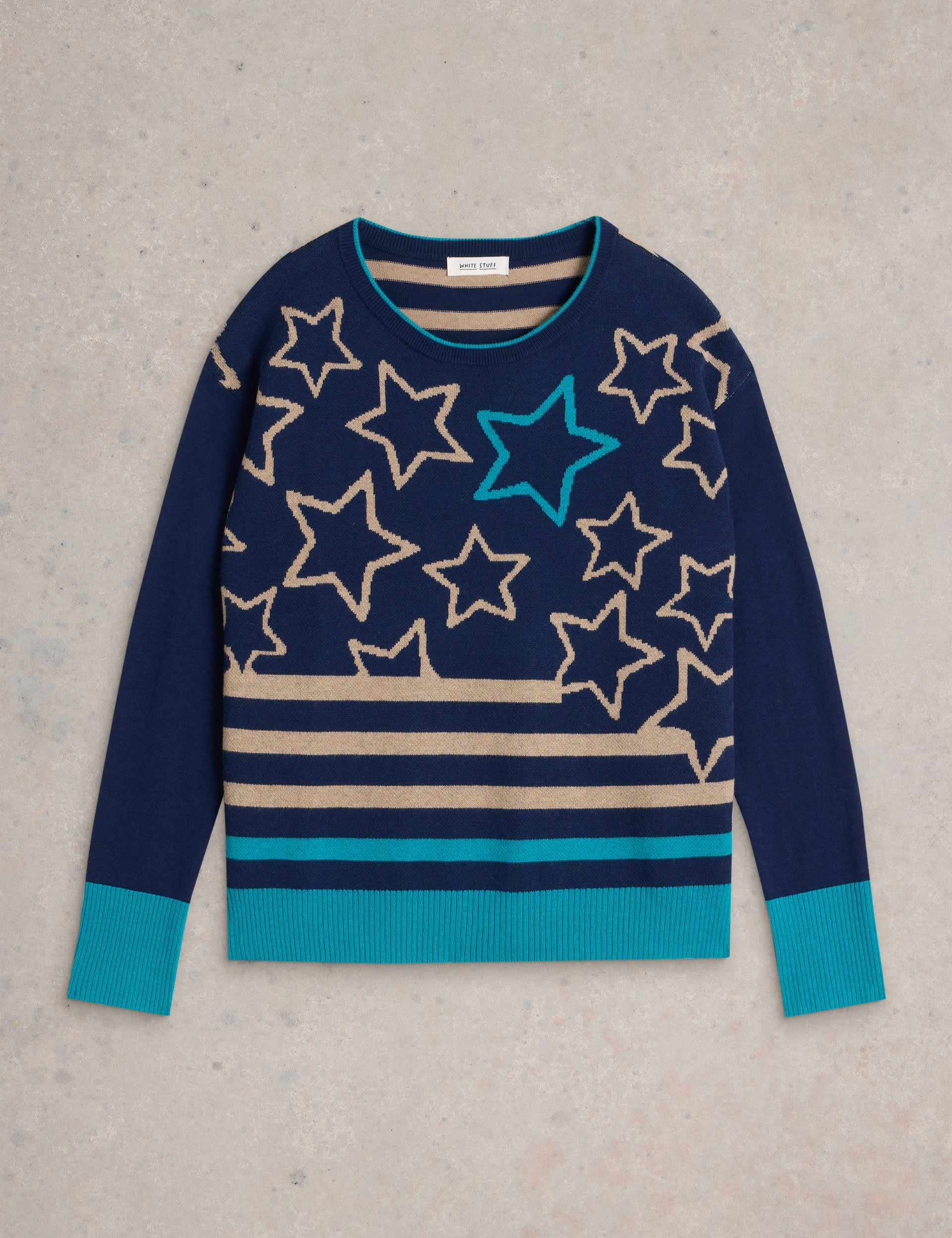 White Stuff Women's Cotton Rich Stars and Stripes Jumper - 6 - Navy Mix, Navy Mix