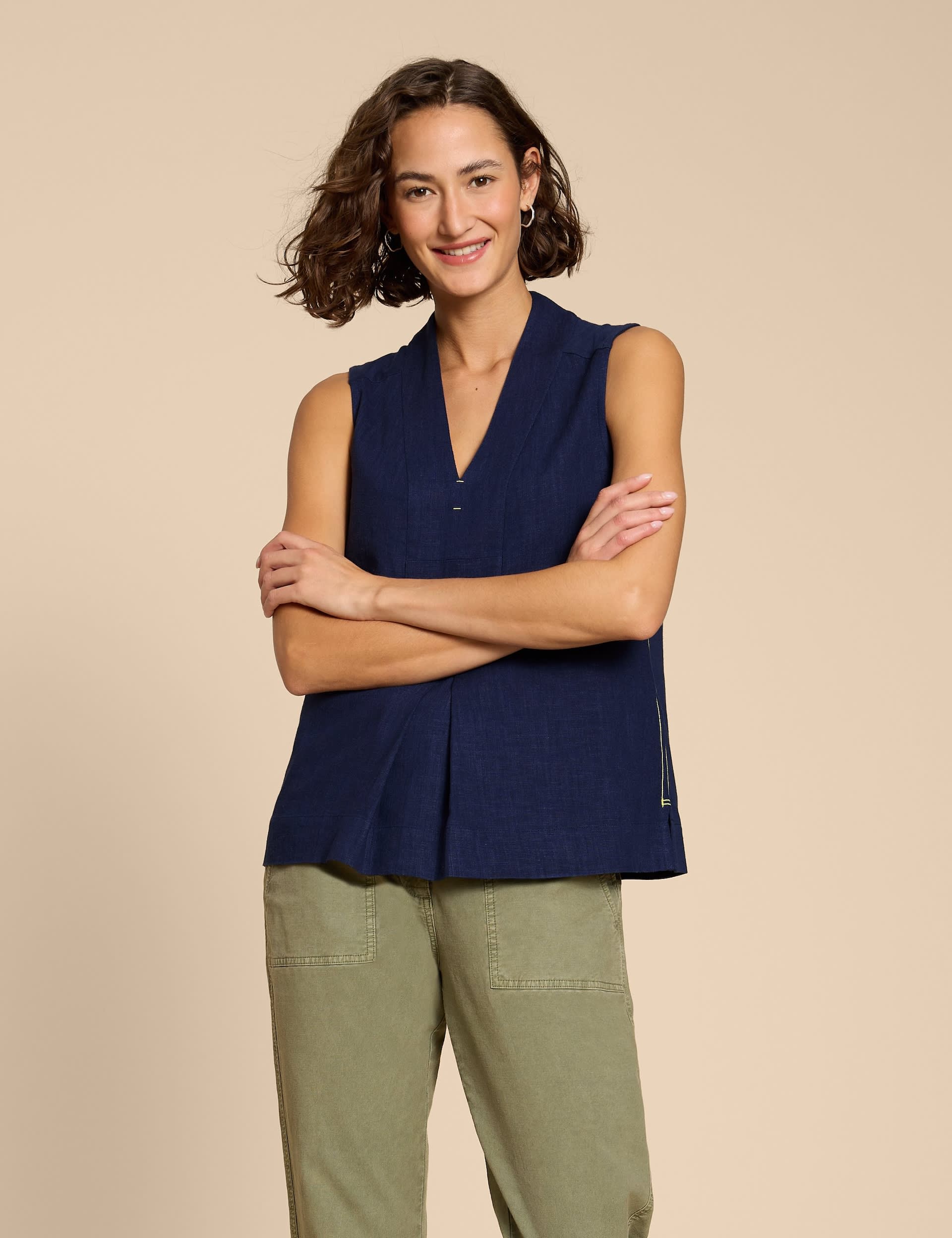 White Stuff Women's Linen Blend V-neck Sleeveless Shirt