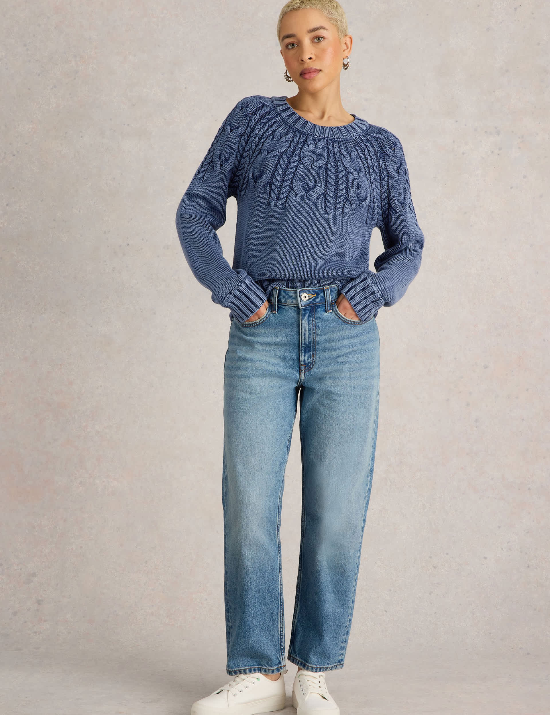 White Stuff Women's Pure Cotton Cable Jumper