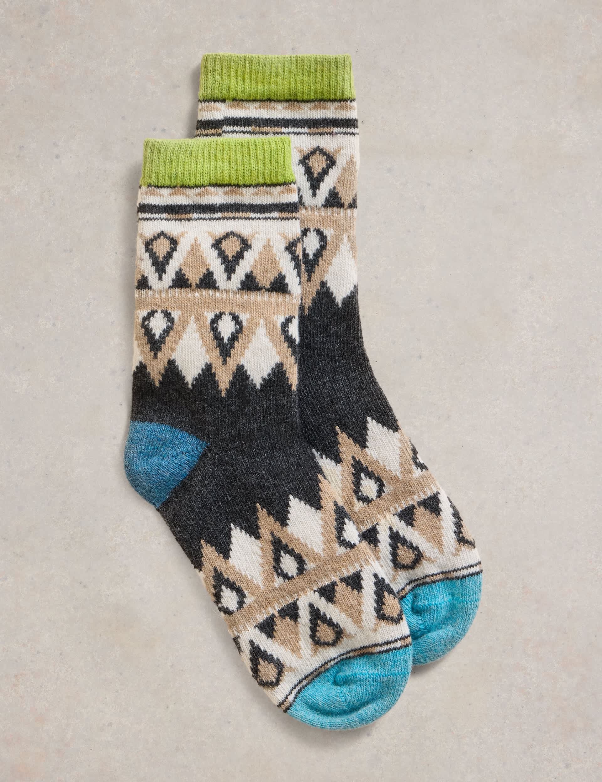 White Stuff Women's Wool Rich Fair Isle Ankle High Socks - Natural Mix, Natural Mix