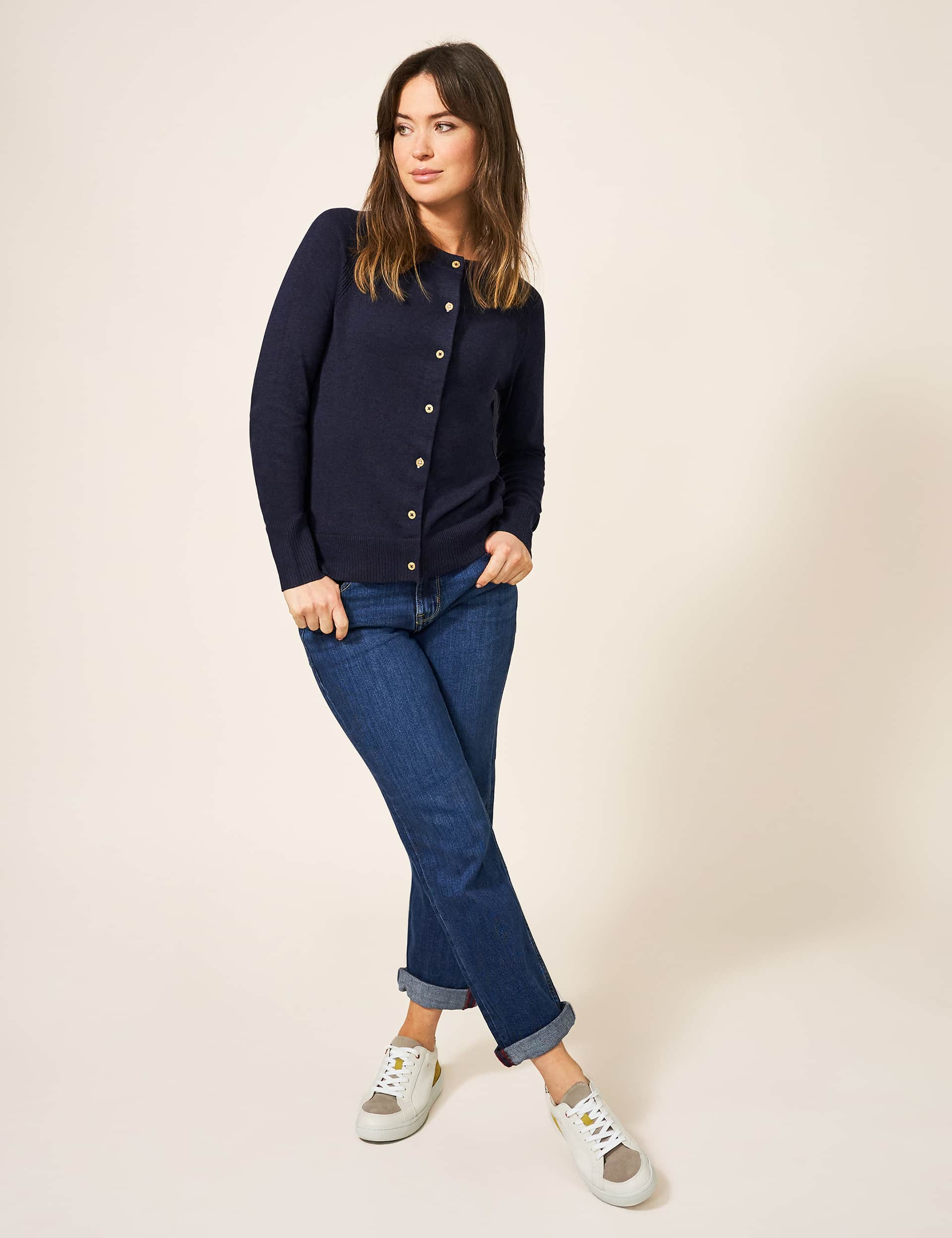 White Stuff Women's Pure Cotton Crew Neck Cardigan - 10 - Navy, Navy