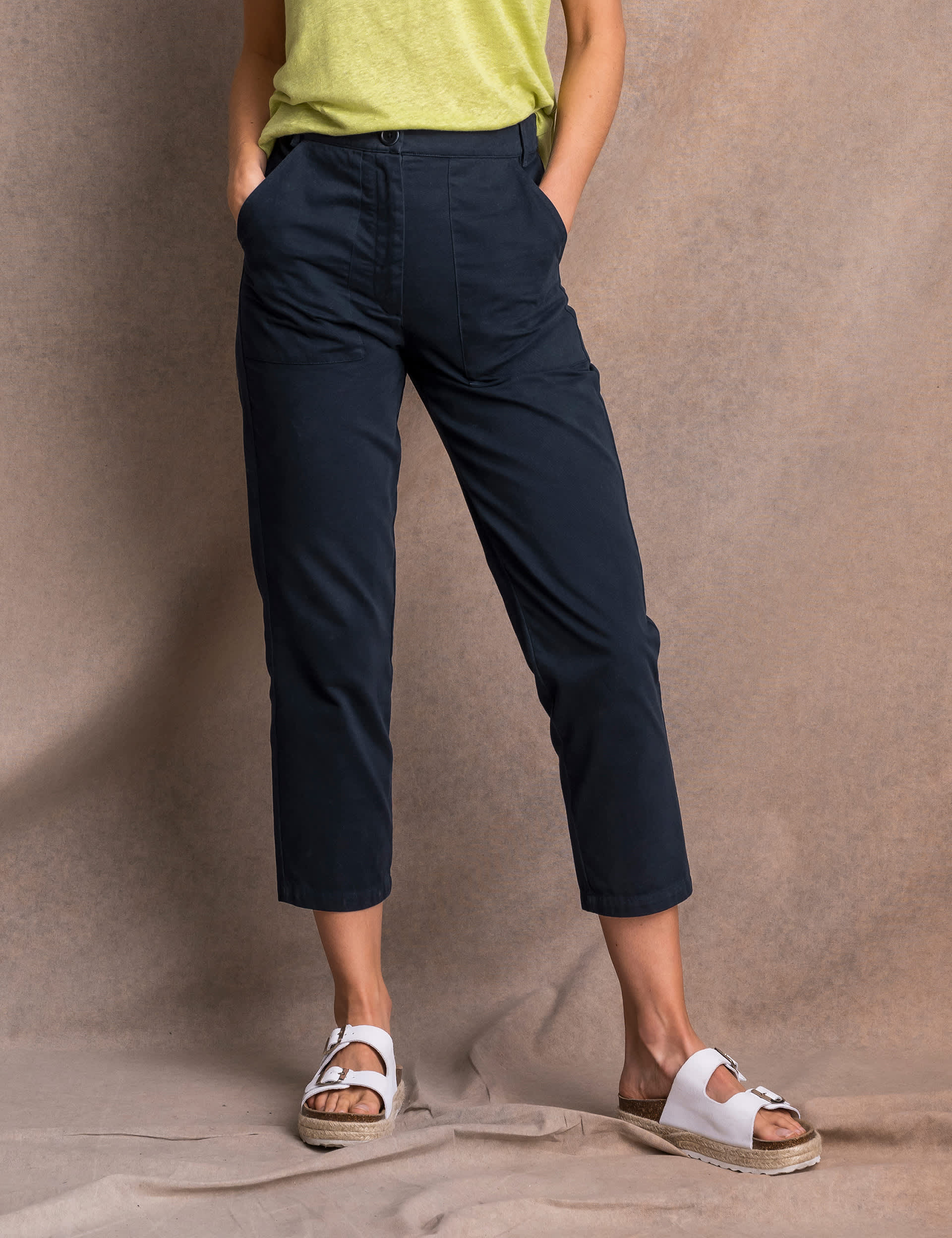 Celtic & Co. Women's Pure Cotton Slim Fit Cropped Trousers - 14 - Navy, Navy