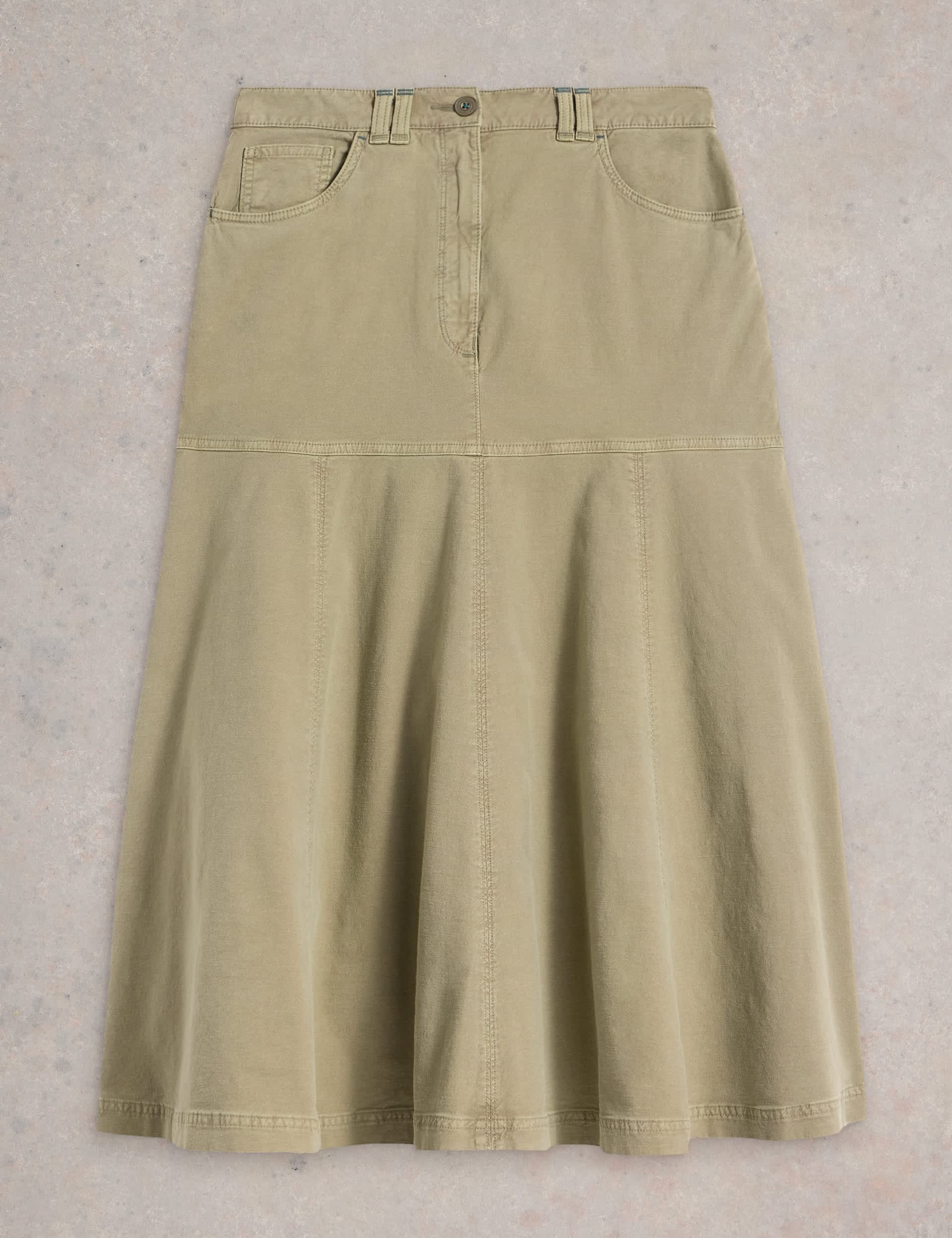 White Stuff Women's Cotton Rich Midaxi A-Line Skirt - 12REG - Natural, Green,Natural