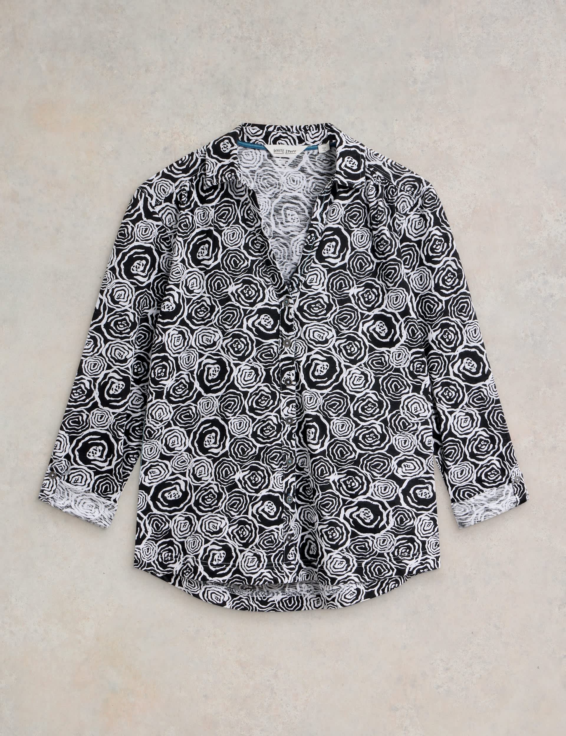 White Stuff Women's Pure Cotton Floral Button Through Shirt - 10 - Black Mix, Black Mix