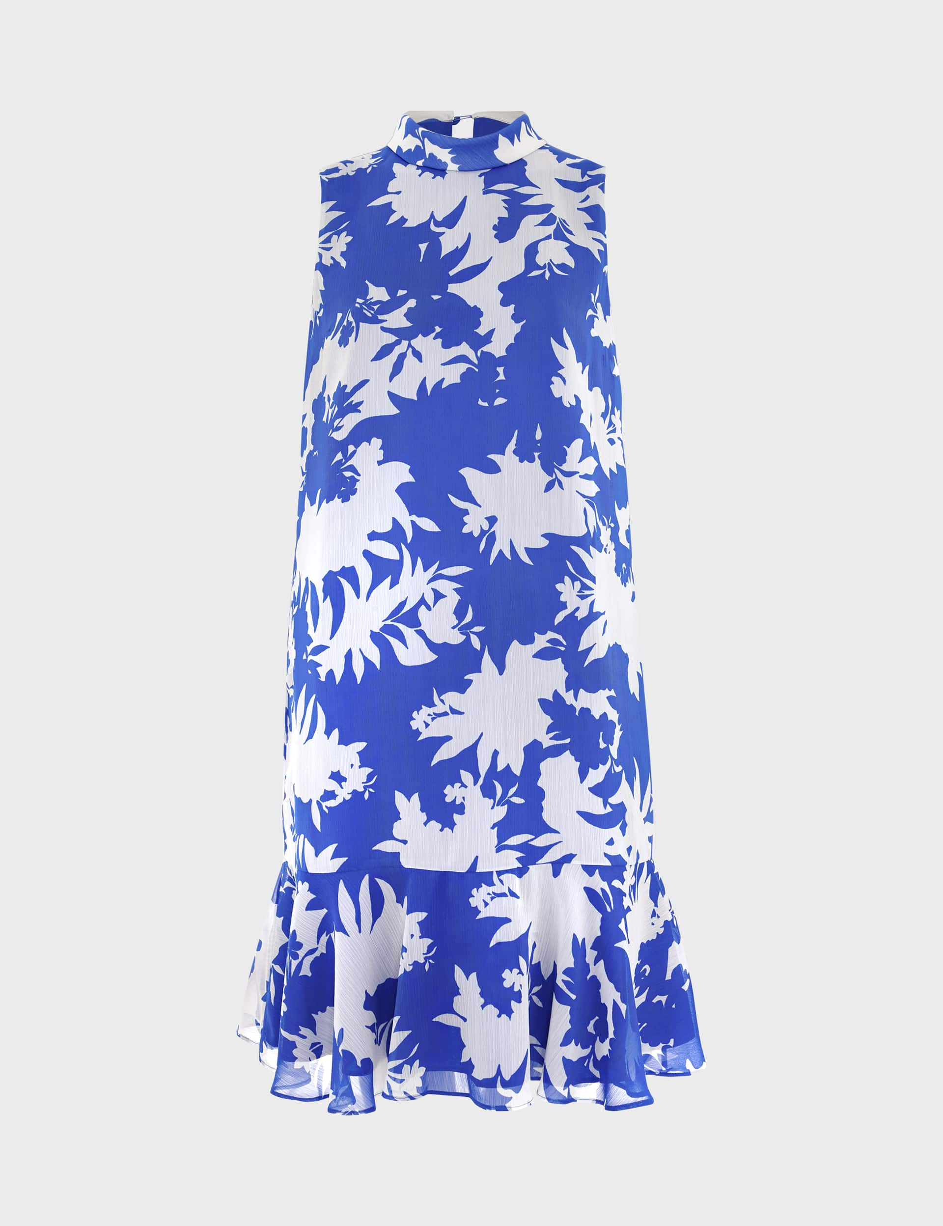 Hobbs Women's Floral High Neck Ruffle Shift Dress - 8 - Blue Mix, Blue Mix