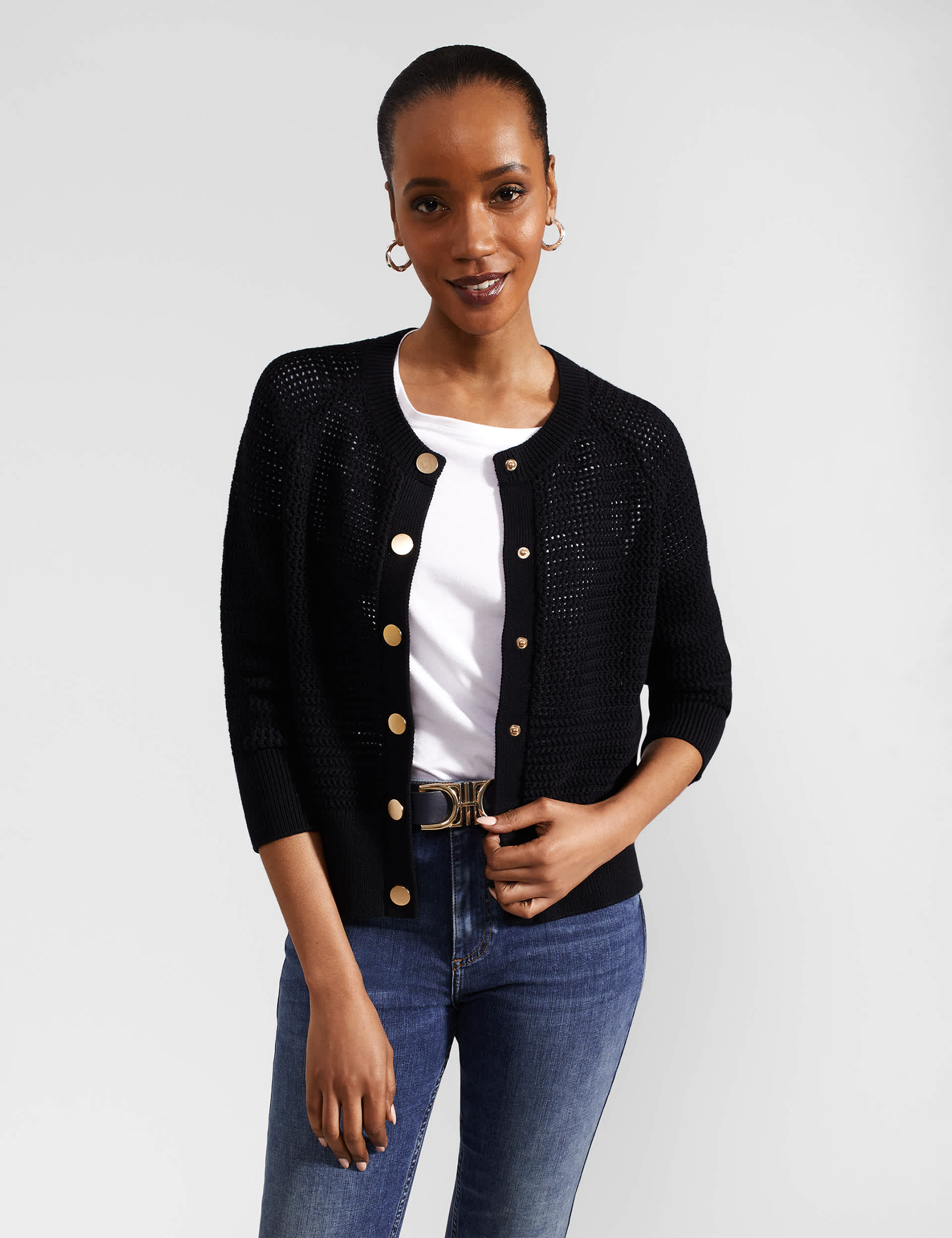 Hobbs Women's Pure Cotton Knitted Button Front Cardigan - M - Navy, Navy