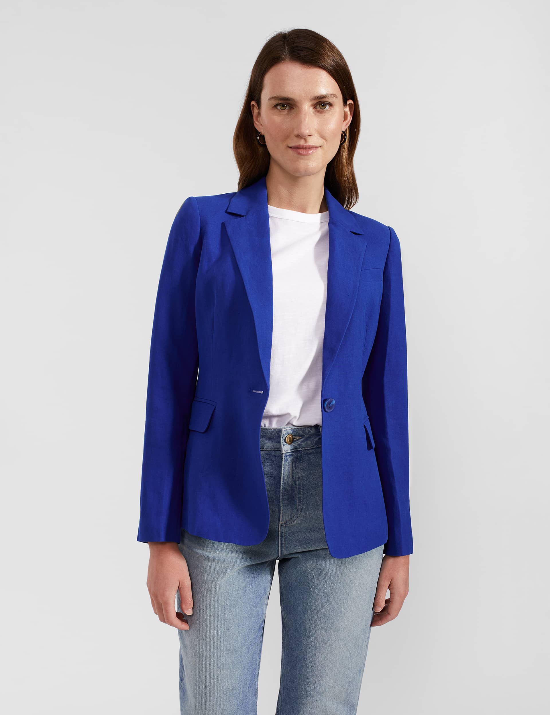 Hobbs Women's Silk Rich Single Breasted Blazer - 10 - Blue, Blue