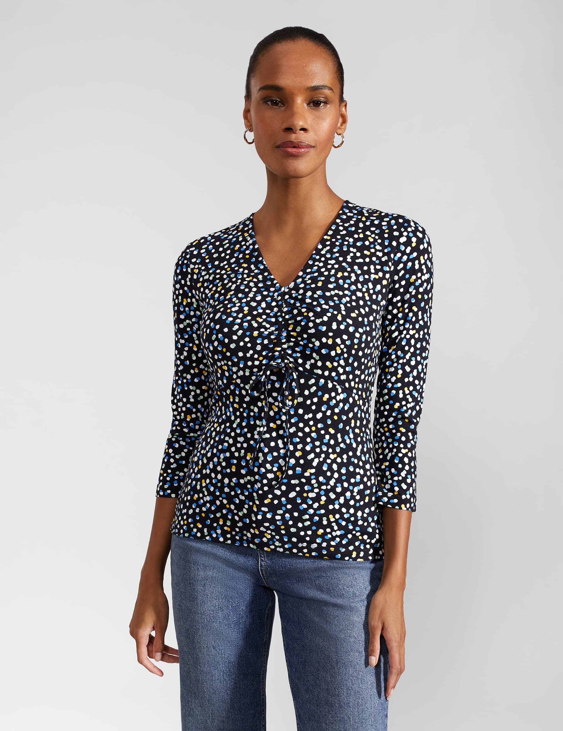 Hobbs Women's Polka Dot V-Neck Top - Navy Mix, Navy Mix