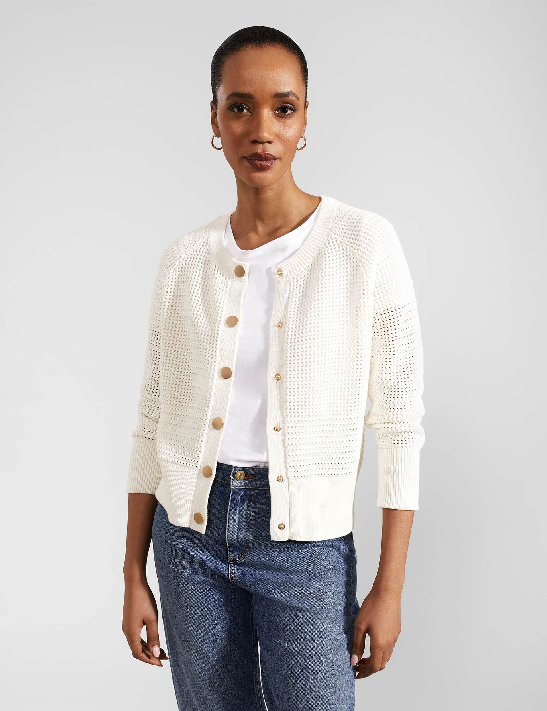 Hobbs Women's Pure Cotton Textured Cardigan - L - Ivory, Ivory